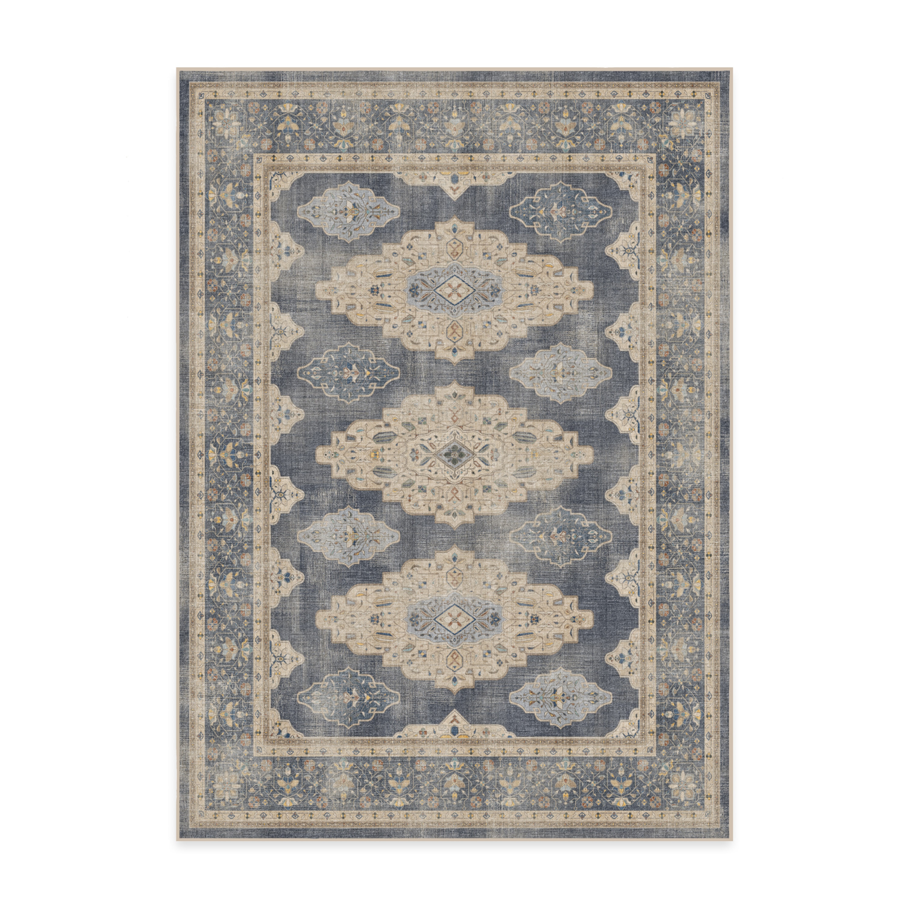 Ruggable LH013-05X07 Maxine 5 x 7 (ft) Chenille Dusk Blue Rectangular Indoor Medallion Persian Machine washable Area rug