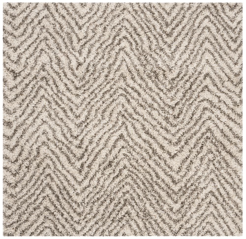 Safavieh SGH375A-7SQ Hudson Iber Shag 7 x 7 (ft) Loomed Polypropylene Ivory/Gray Square Indoor Chevron Farmhouse/Cottage Area rug