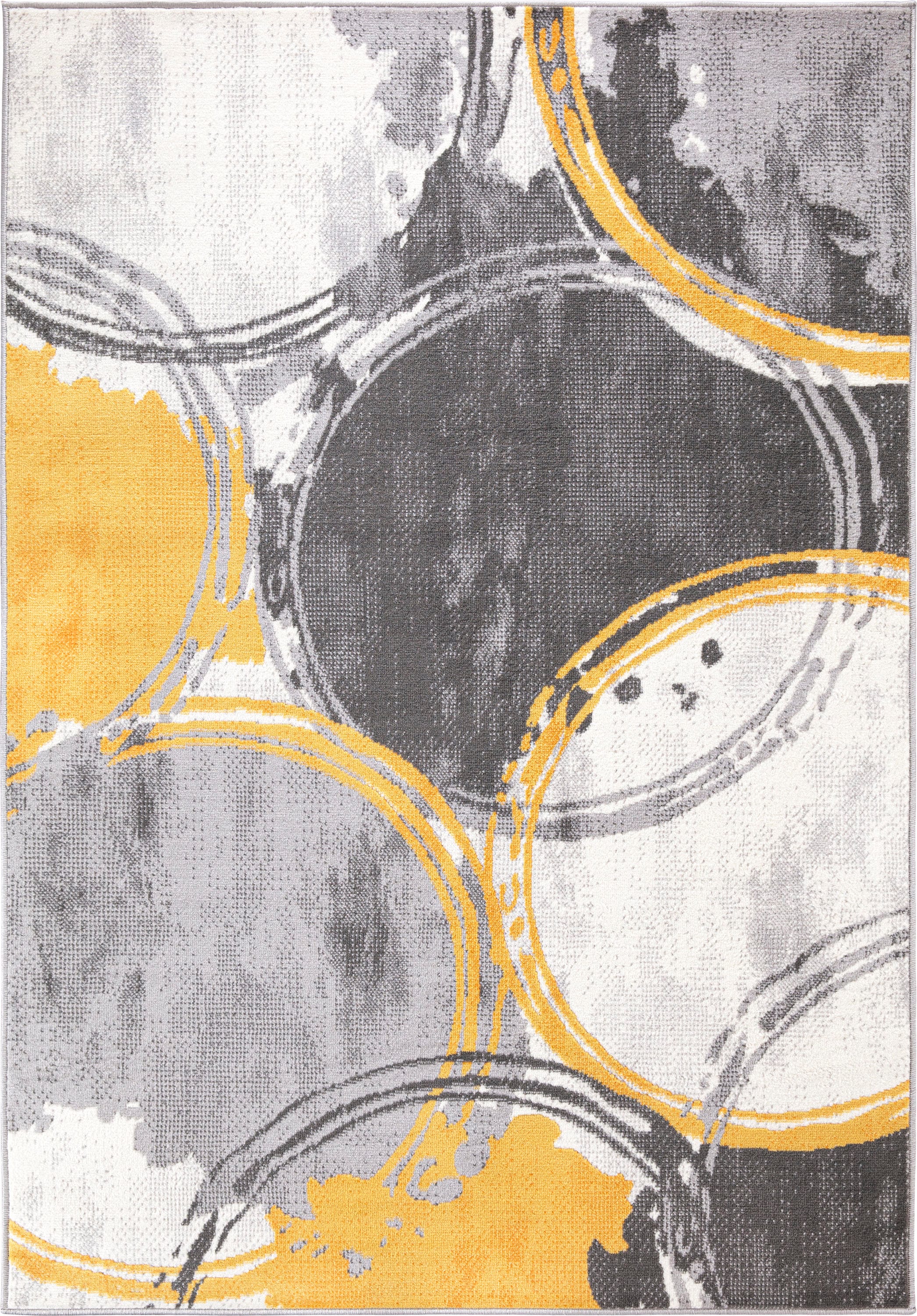 Yellow and Gray Geometric Circles 5' x 7' Synthetic Area Rug