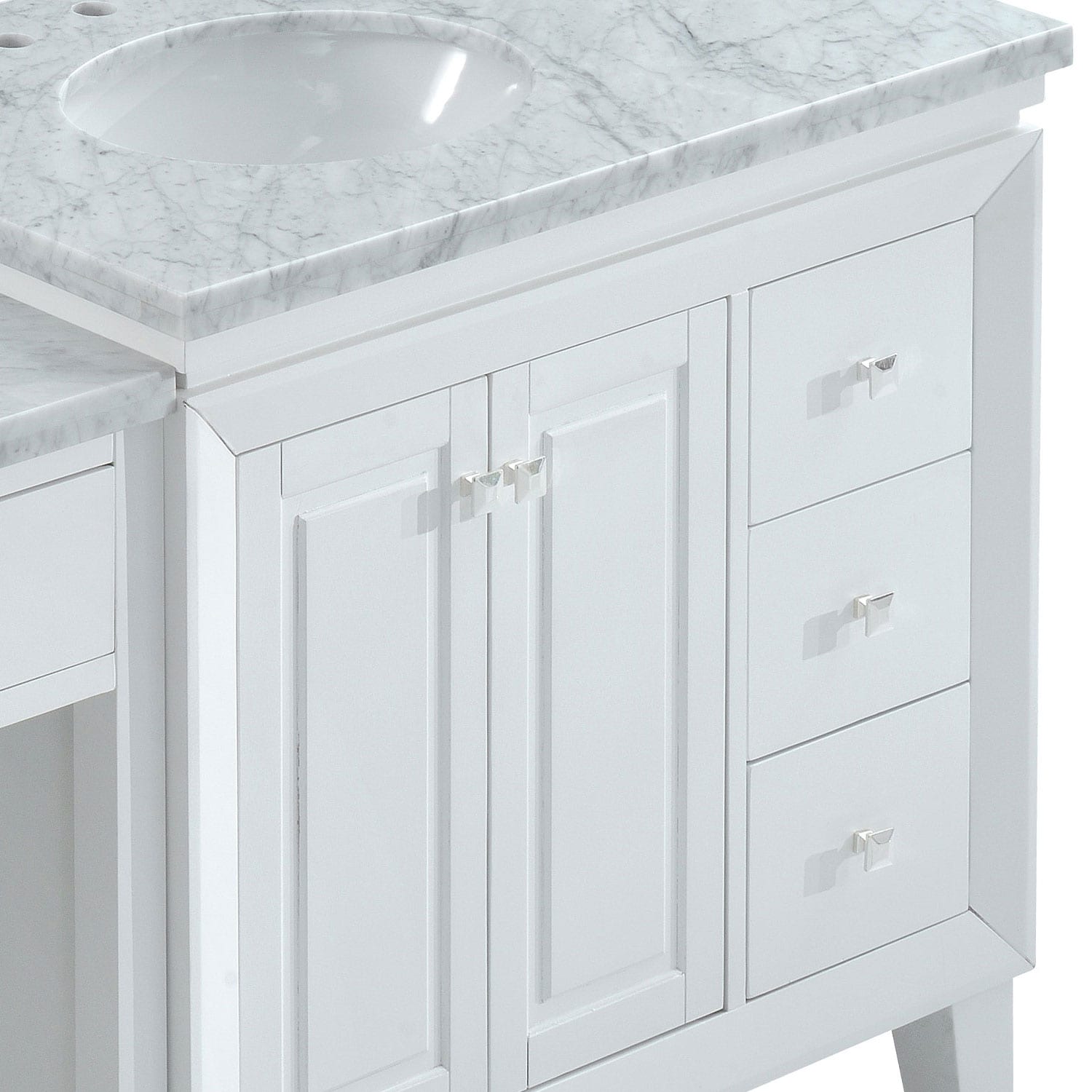 Silkroad Exclusive V0320WW67L Bathroom Vanity Carrara White Marble Top Single Sink Cabinet 67