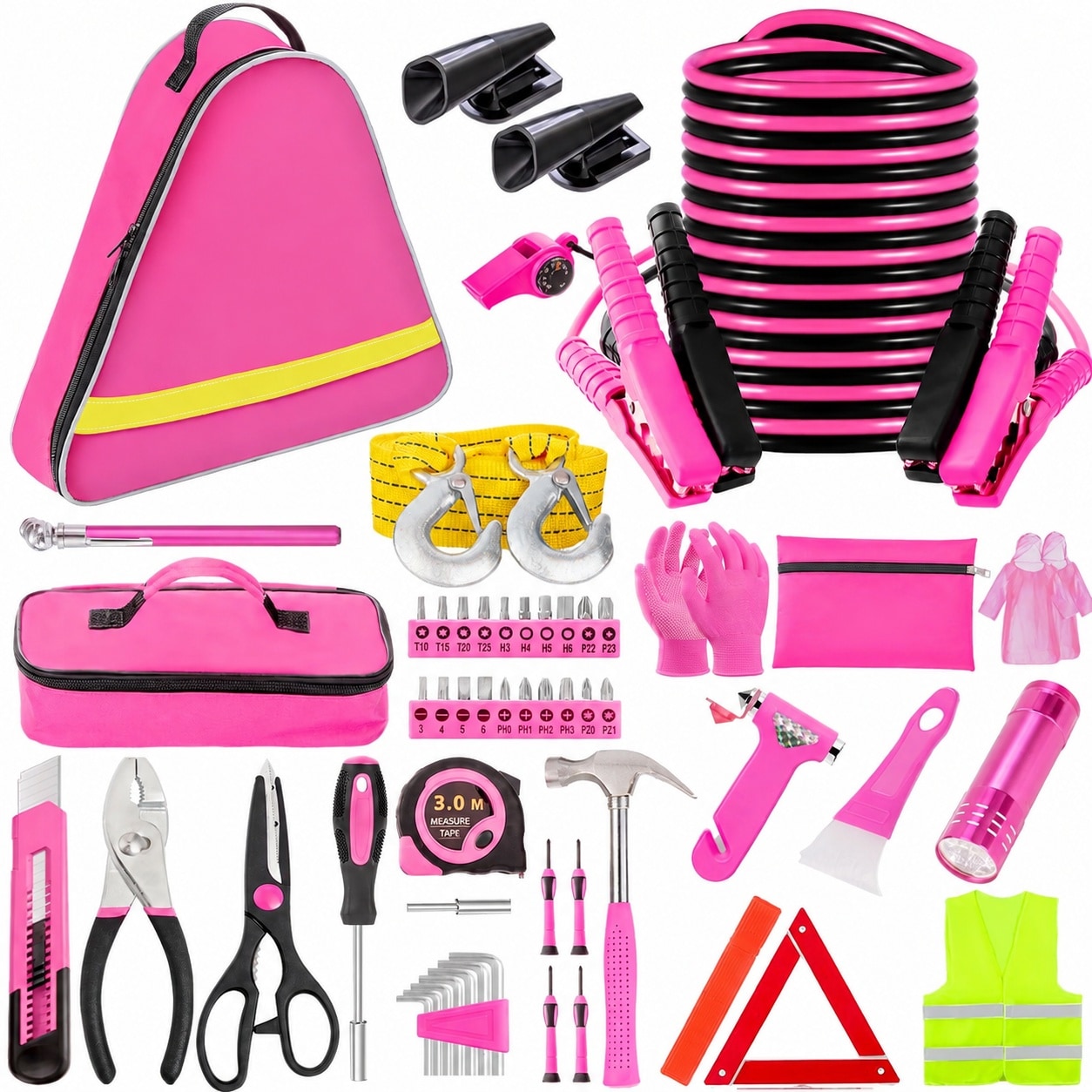 AKSCYZM Pink Roadside Emergency Kit for Women with Jumper Cables Auto ...
