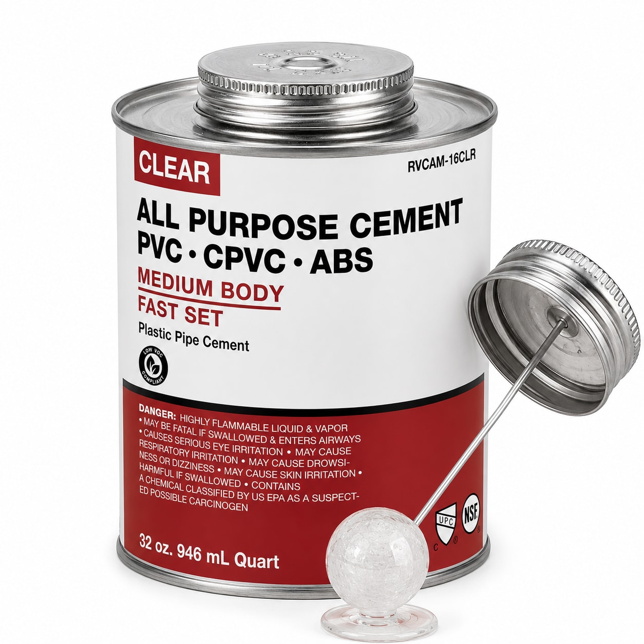 Supply Giant SUPPLYGIANT 32 oz All Purpose Clear PVC Cement Solvent Glue Fast Set Medium Body for PVC CPVC ABS Fittings Low VOC