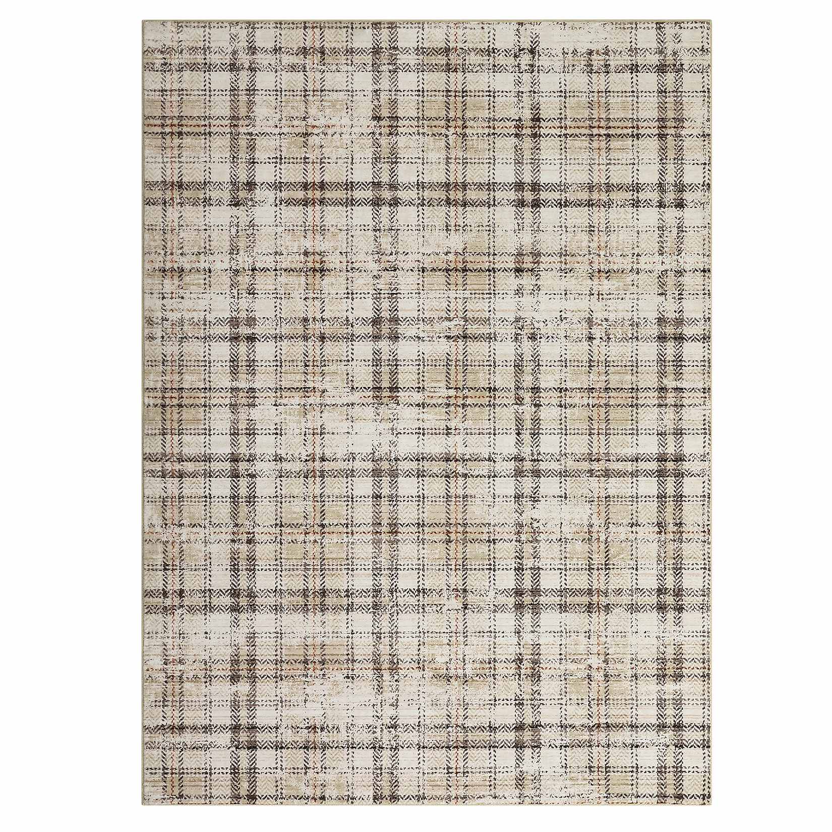 Qeetex SUNNY-PHO-13CGA34W 5 x 7 ft Polyester Beige Rectangular Living Room Bedroom Dining Room Geometric Lattice Print Modern Machine Washable Area Rug