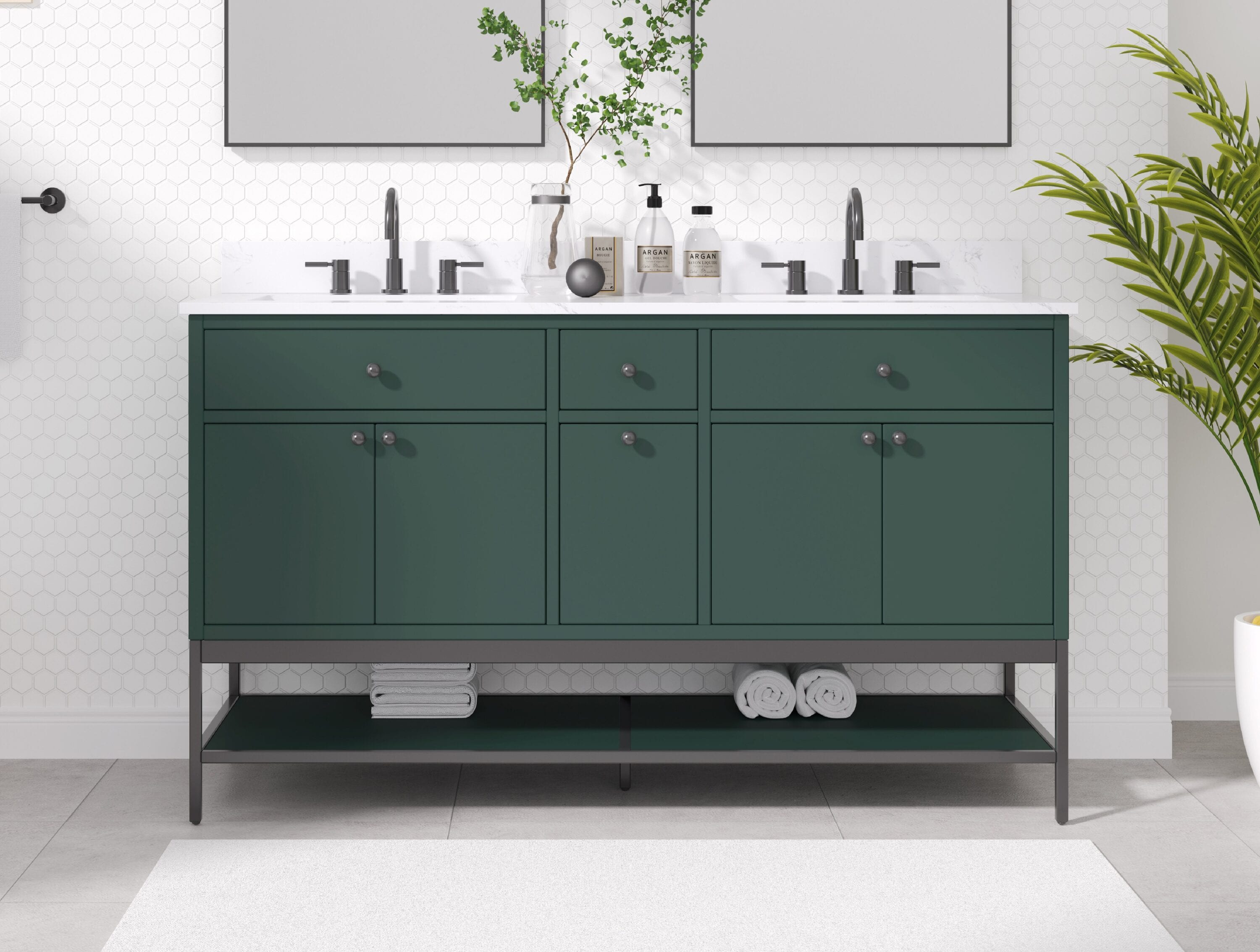 Avanity PAISLEY-VS60-EG Paisley 60-in Everglade Green Undermount Double Sink Bathroom Vanity with Cala White Engineered Stone Top