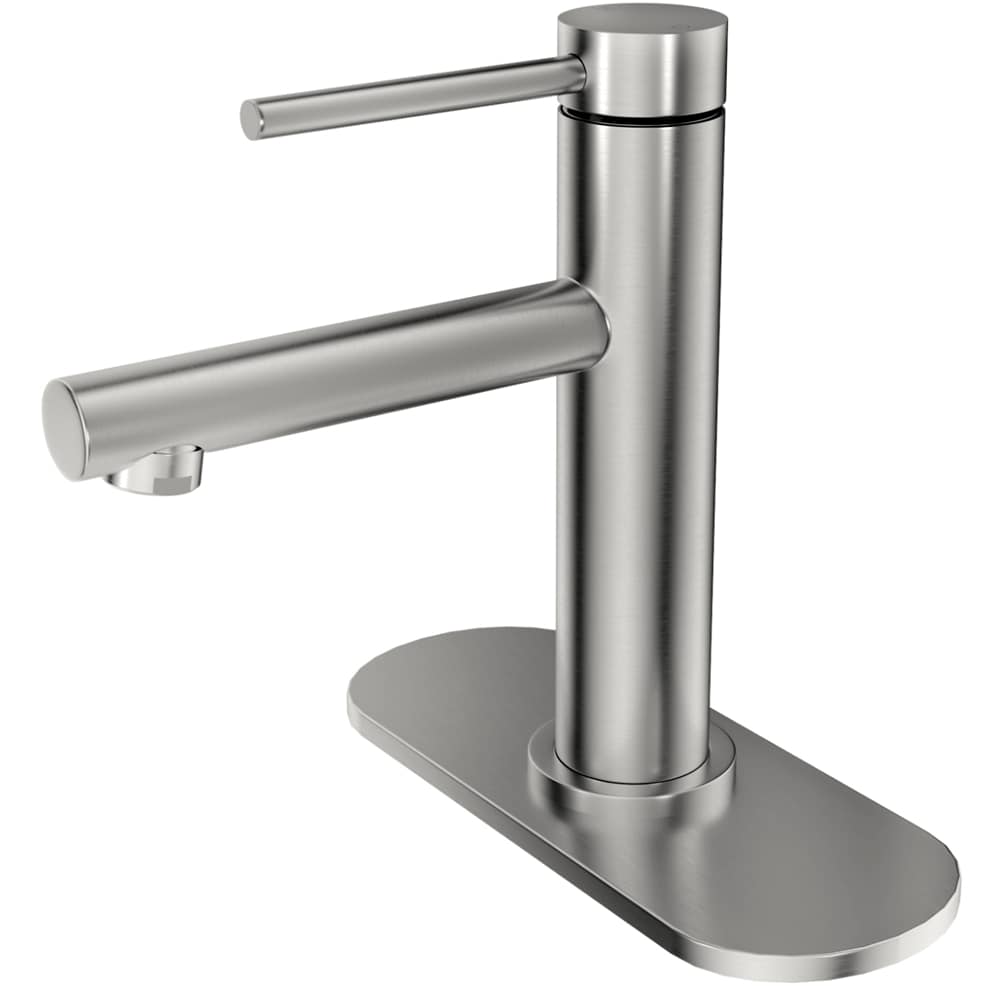 BWE A-96008-N Brushed Nickel Single hole 1-handle WaterSense Low-arc Commercial/Residential Handle Bathroom Sink Faucet with Deck Plate
