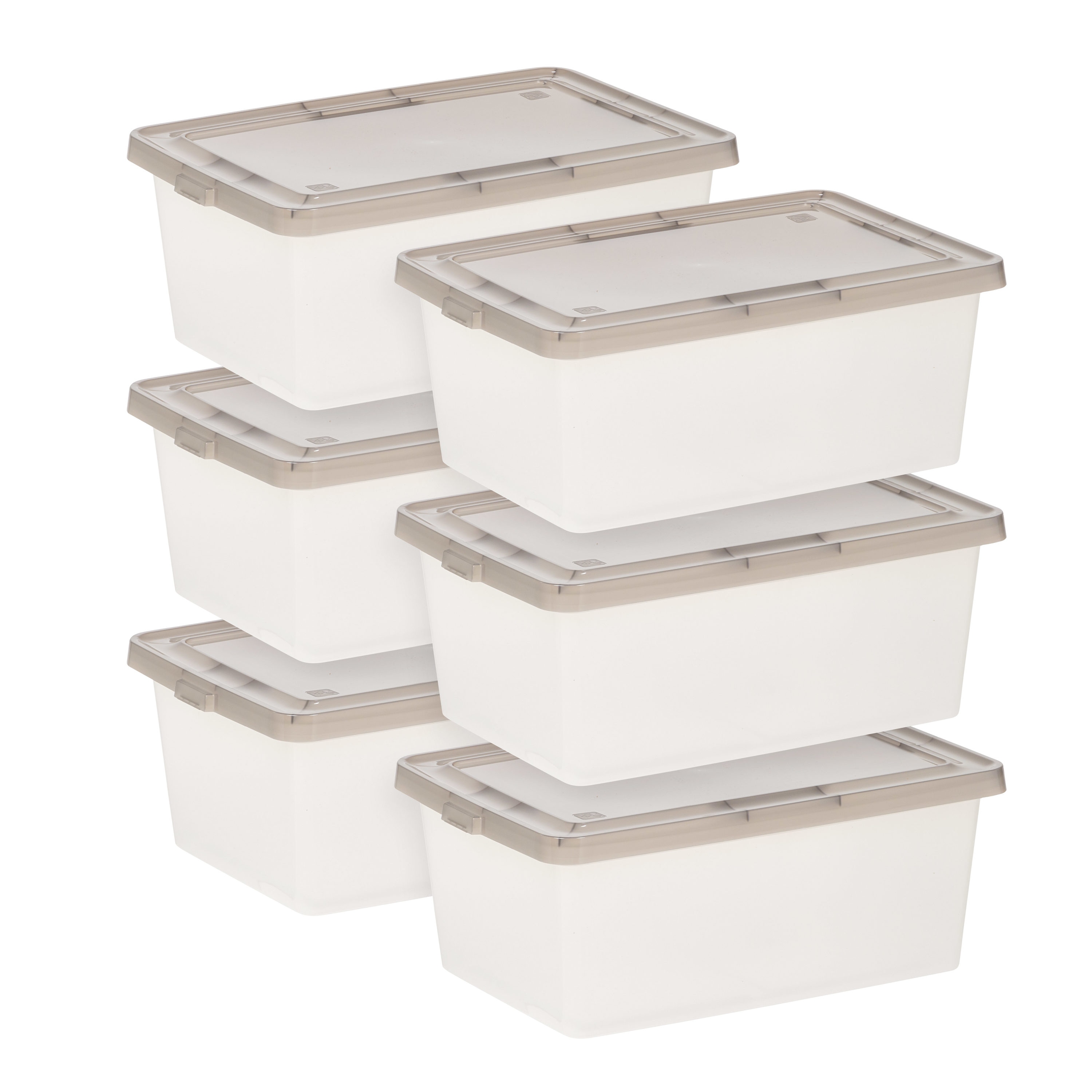 IRIS USA 4Pack Medium Stackable Lidded Basket Storage Organizer Bins, Off  White 