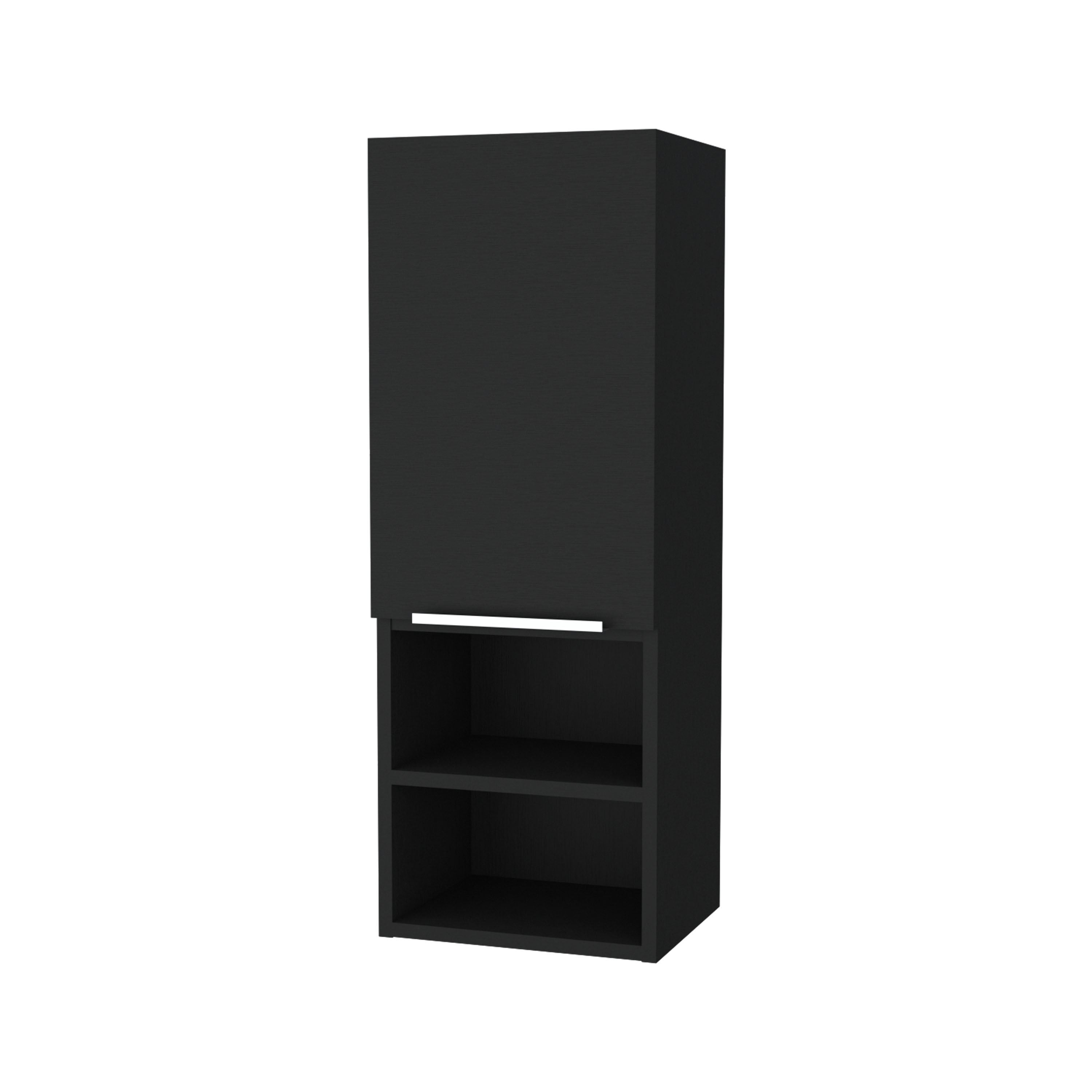 LIVACA 32 inch x 12 inch x 10 inch Black Engineered Wood Medicine Cabinet with Two Interior Shelves and Two Semi-Open Bottom Shelves
