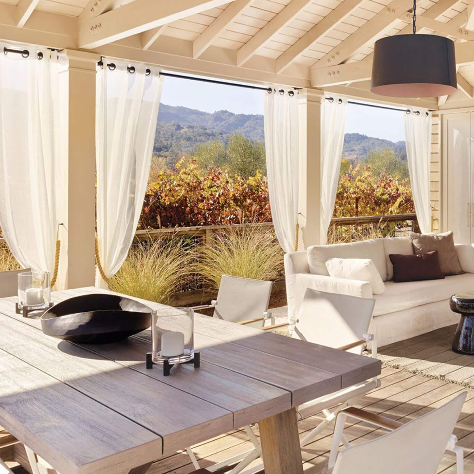 KIWDZFU Outdoor Sheer Curtains 2 Panels Linen Look Waterproof Grommet ...