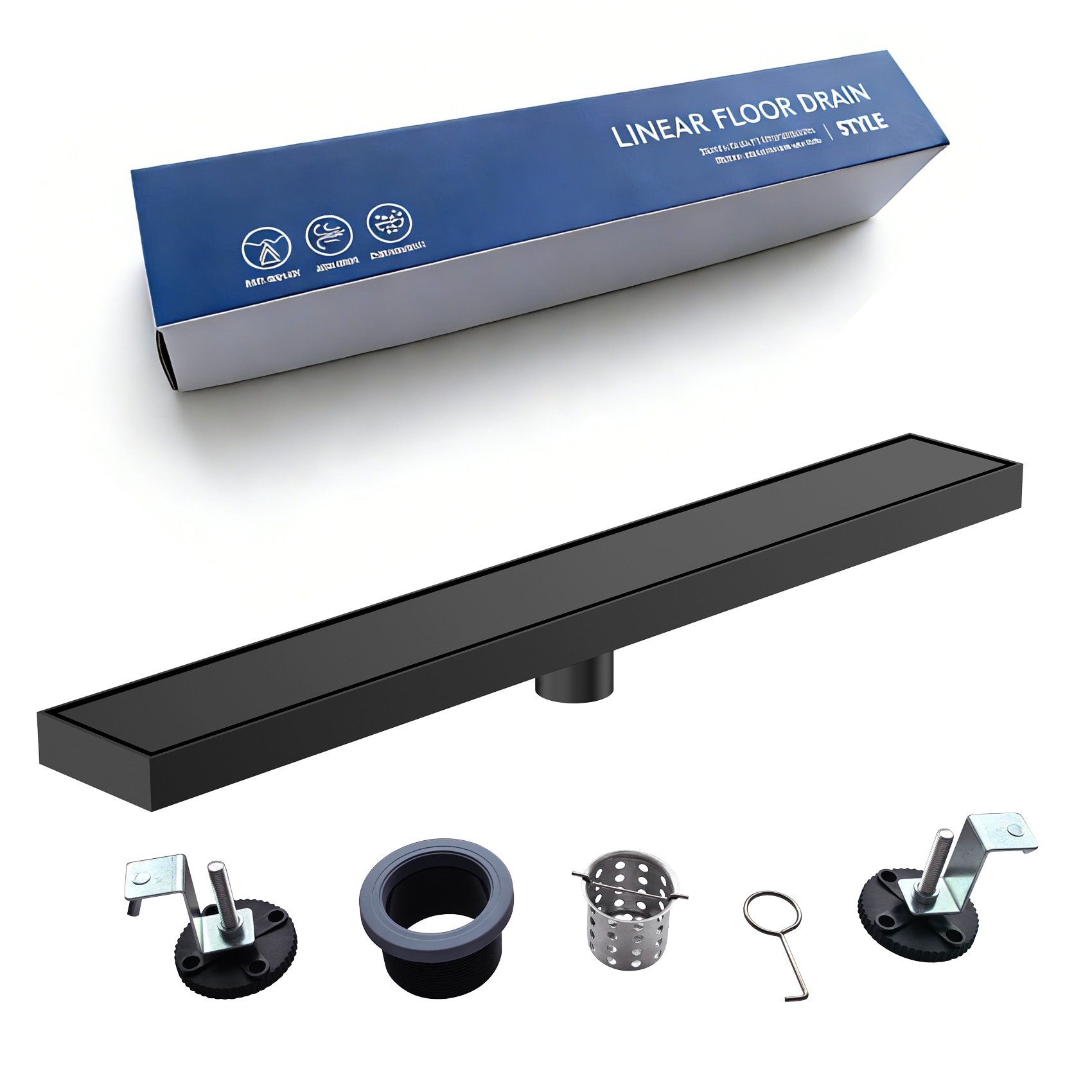 Dimakai - Stainless Steel Shower Floor Drain with Hair Catcher and Adjustable Leveling Feet Black