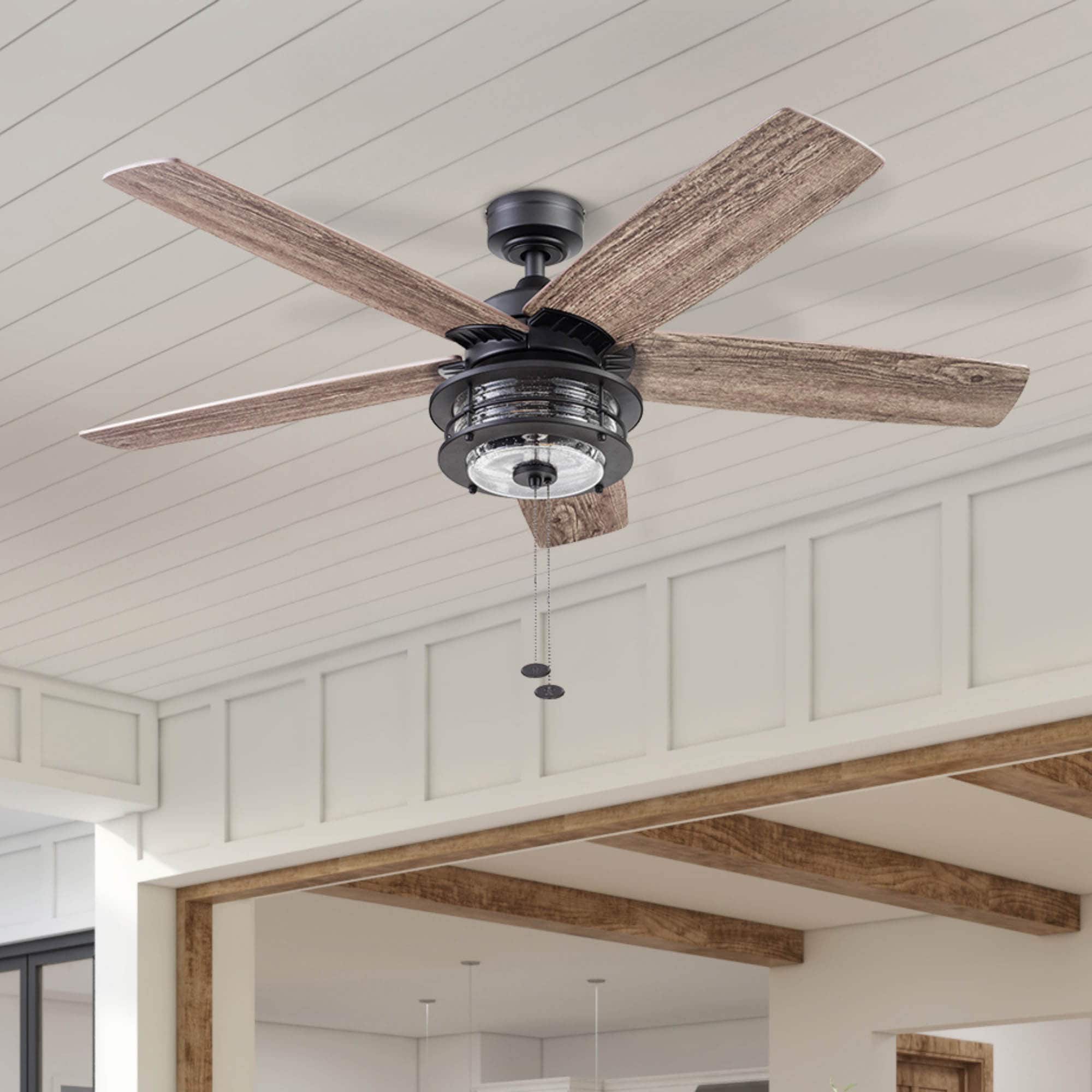 Honeywell 51631-26 Foxhaven 52-in Outdoor Matte Black with Aged Cedar Walnut Blades Ceiling Fan With Light ( 5 -Blade )