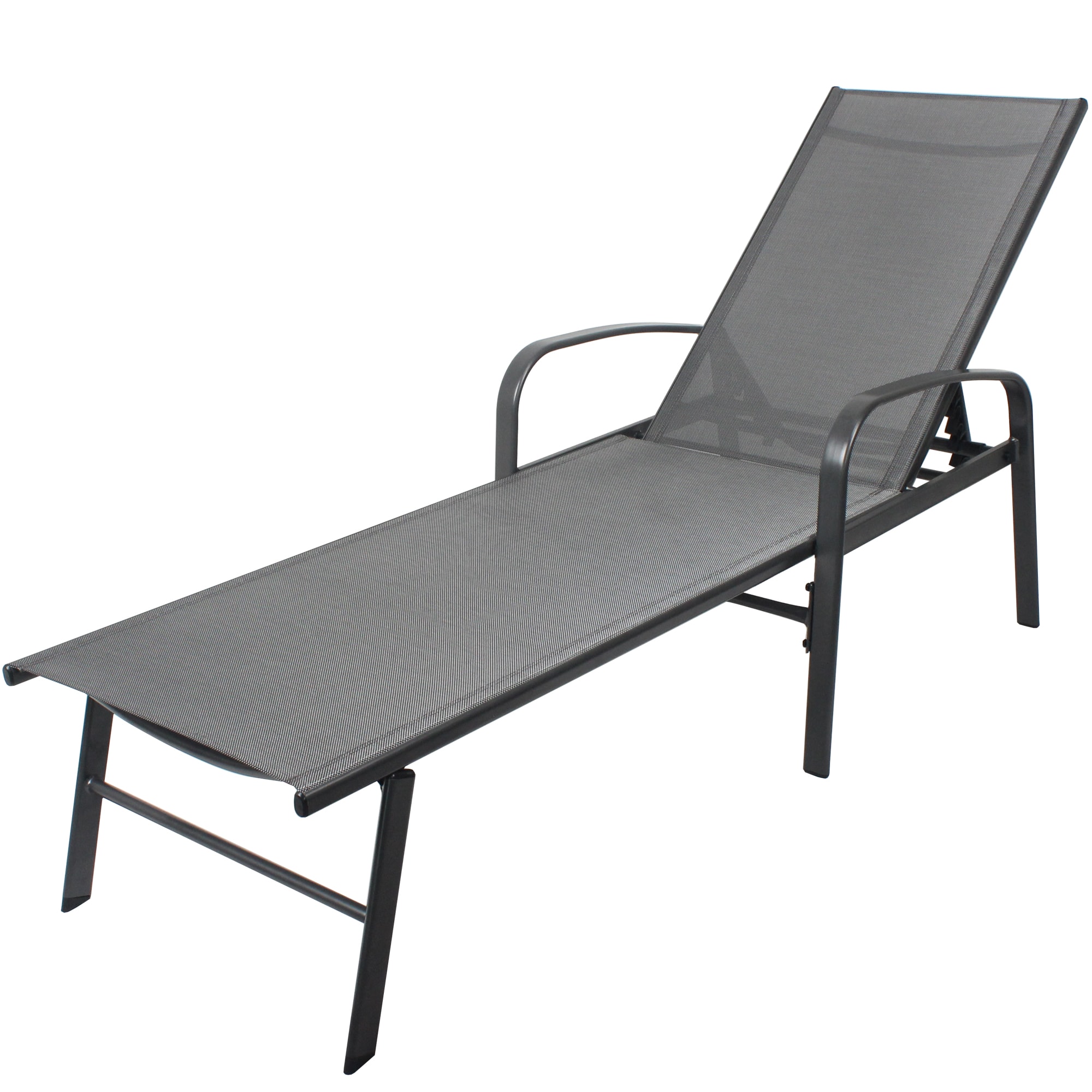 Maocao Hoom MZLW132751914 Chaise Lounge Chair Gray Steel Frame Stationary Chaise Lounge Chair with Gray Mesh Seat