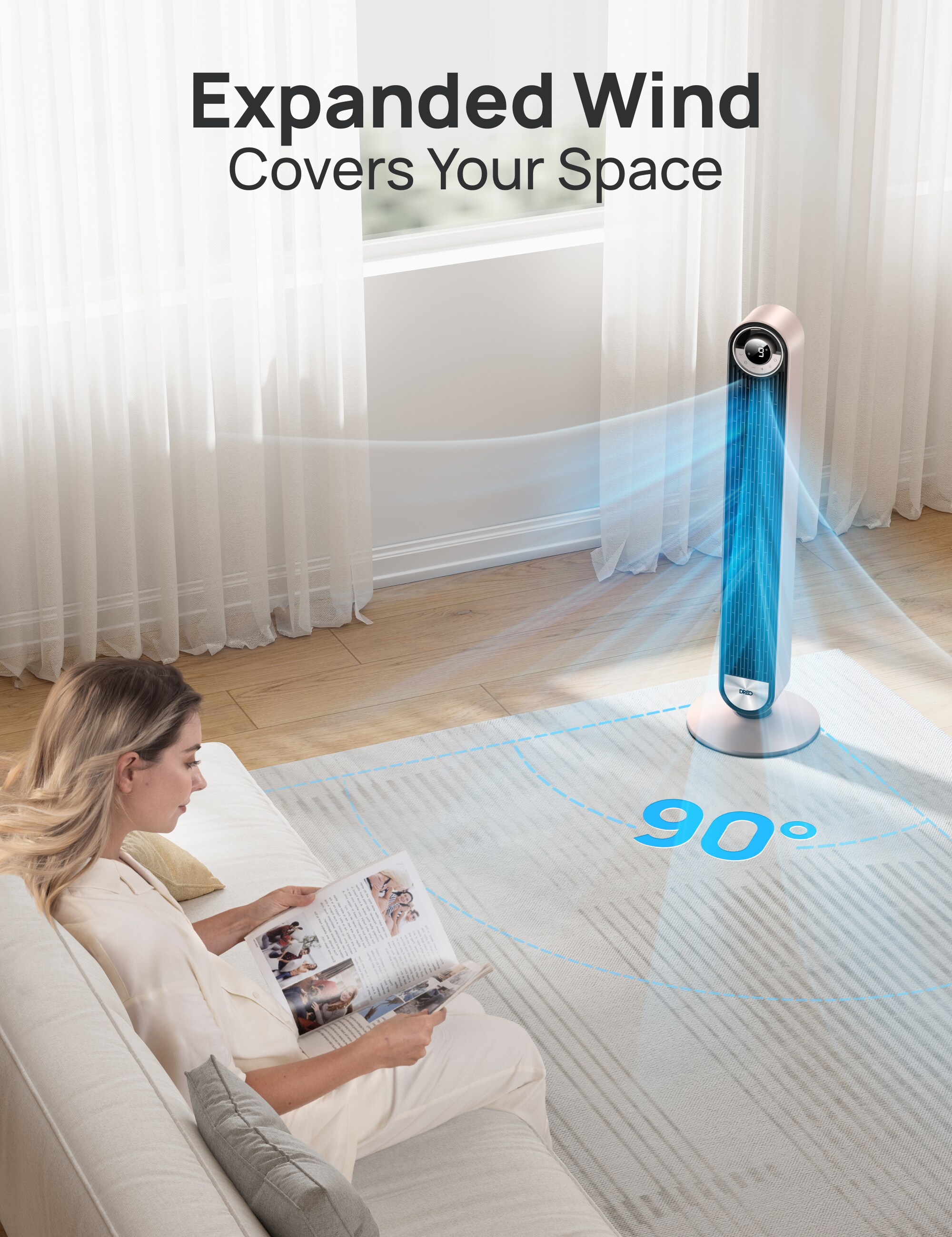 DREO 13-in 120 -Volt 9 -Speed Indoor Starlight Oscillating Tower Fan with Remote