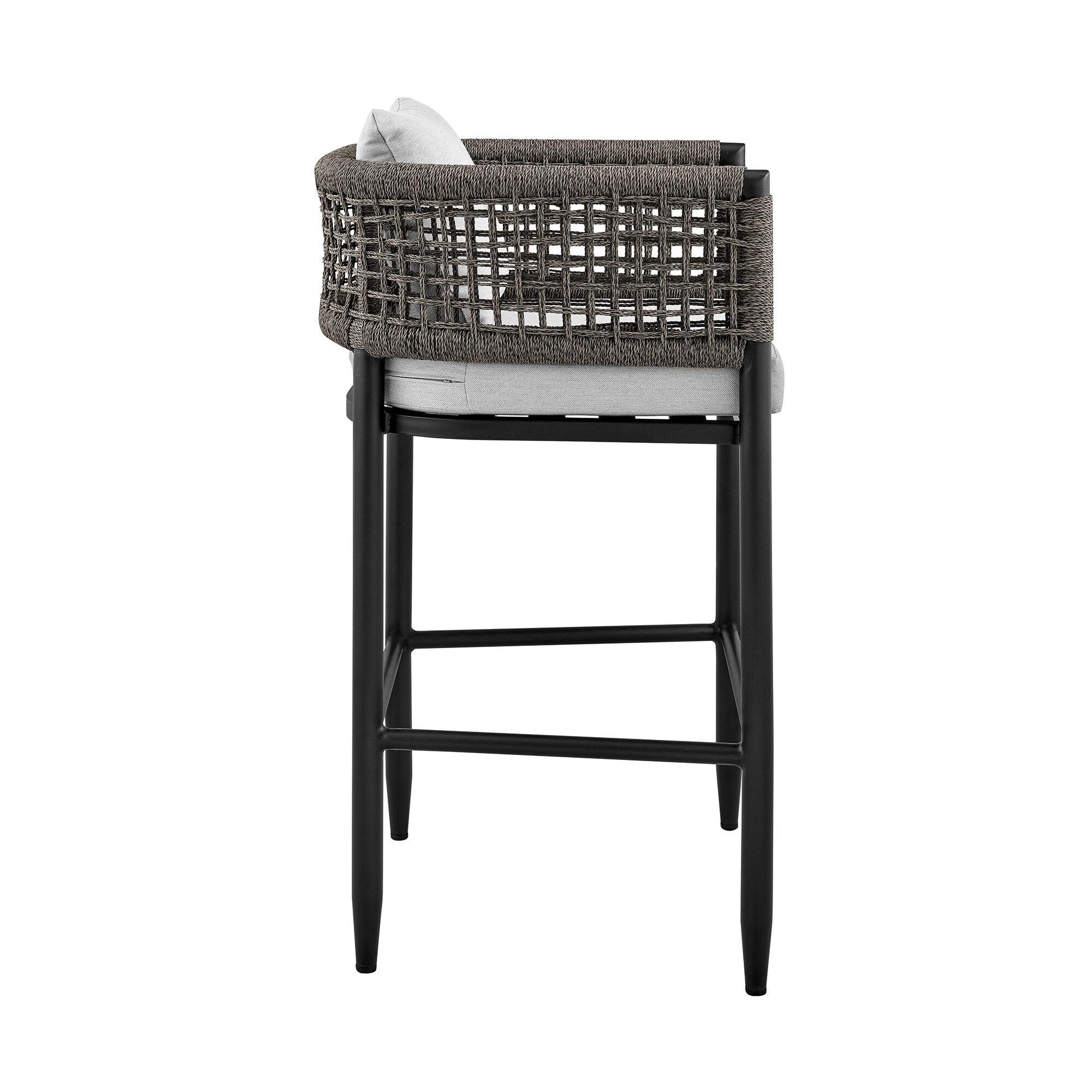 Alegria Gray Aluminum and Rope Outdoor Bar Stool with Cushions