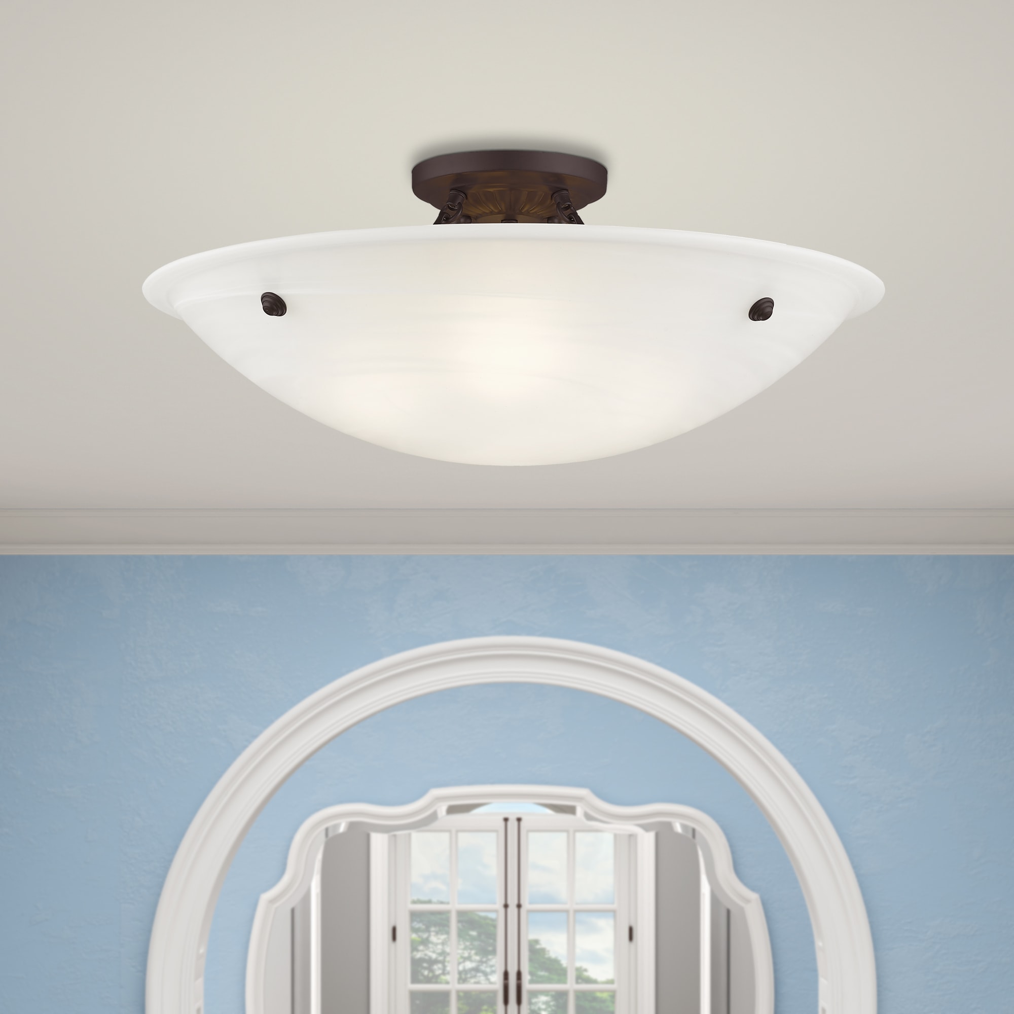 Oasis Bronze 24" Ceiling Mount with White Alabaster Glass