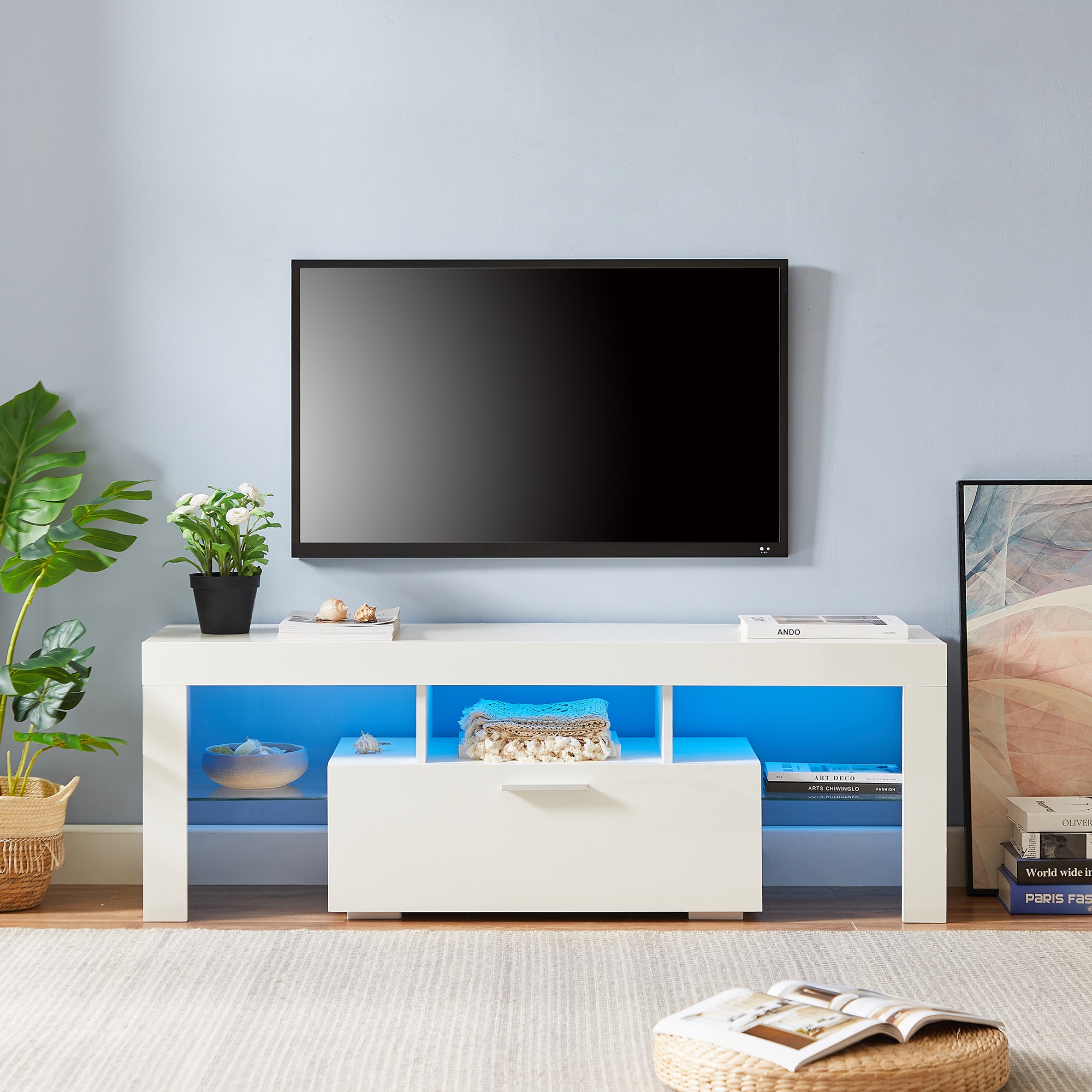 WELLFOR TRX-310AN JXY LED Entertainment Center TV stand Modern/Contemporary White Tv Stand (Accommodates TVs up to 55-in)