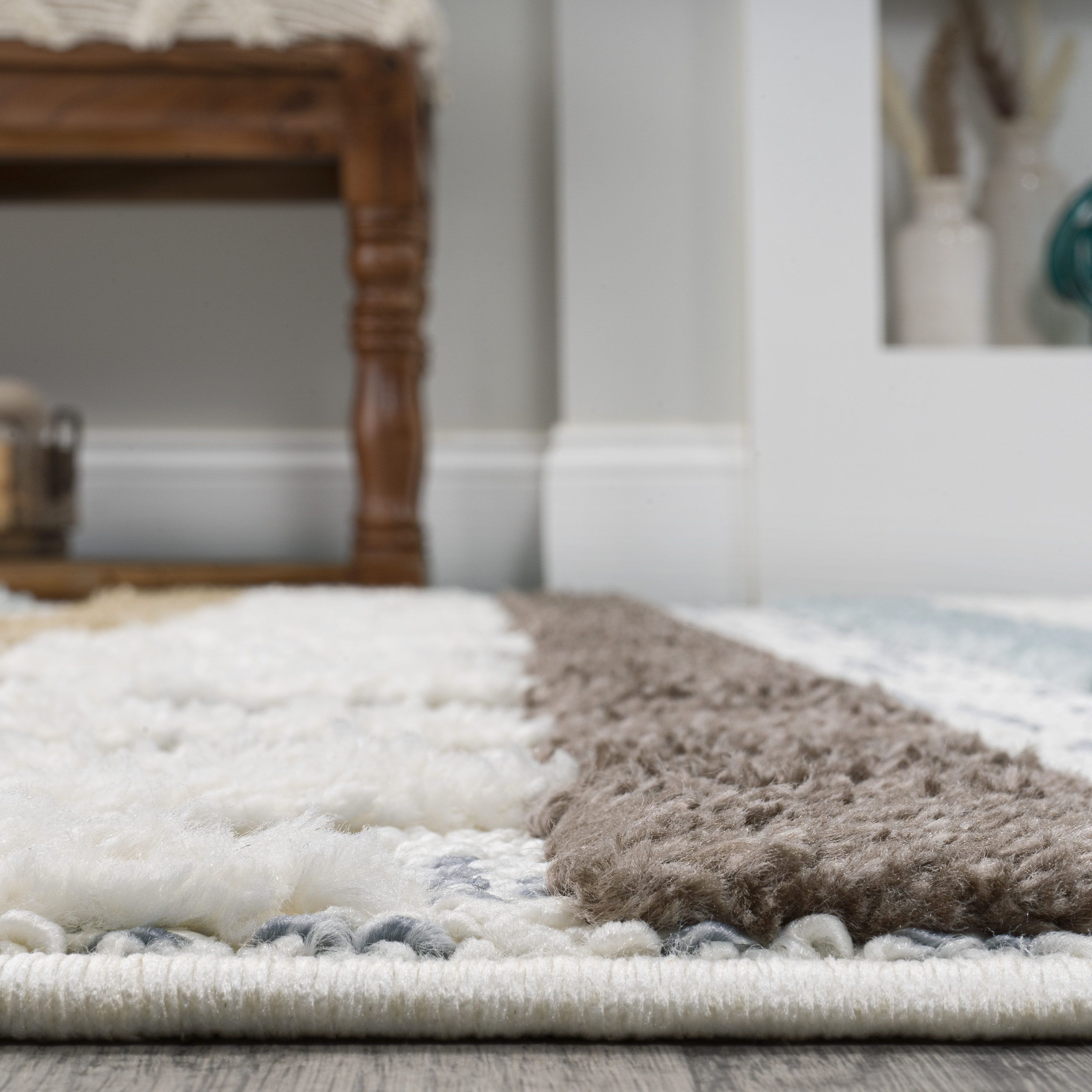 Gray and Multicolor Striped Synthetic 4' x 6' Area Rug