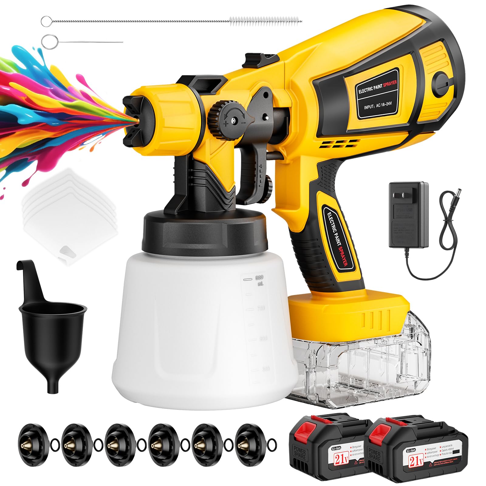 Ahfiwaso Cordless Paint Sprayer 650W Electric Spray Gun with Two Four Amp Hour power cells Six Brass Nozzles and Three Spray Patterns for Home #LAH0804H196