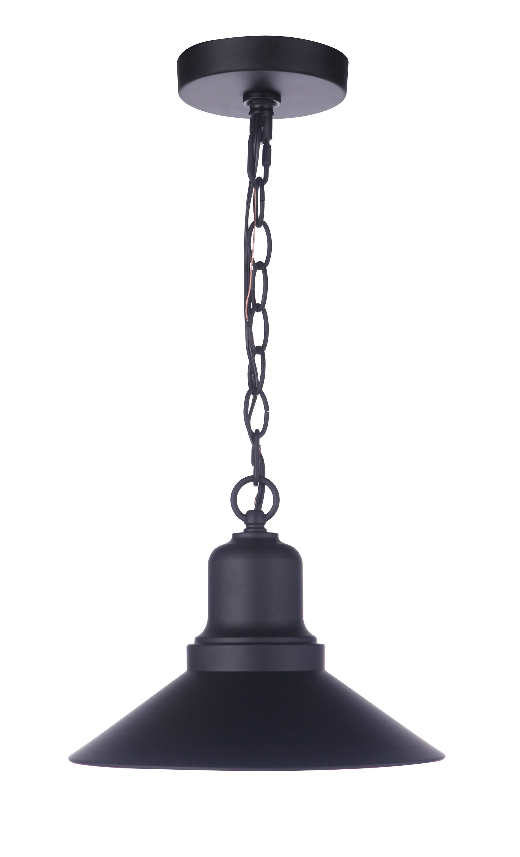 Midnight Black Metal Outdoor Pendant Light with White Interior