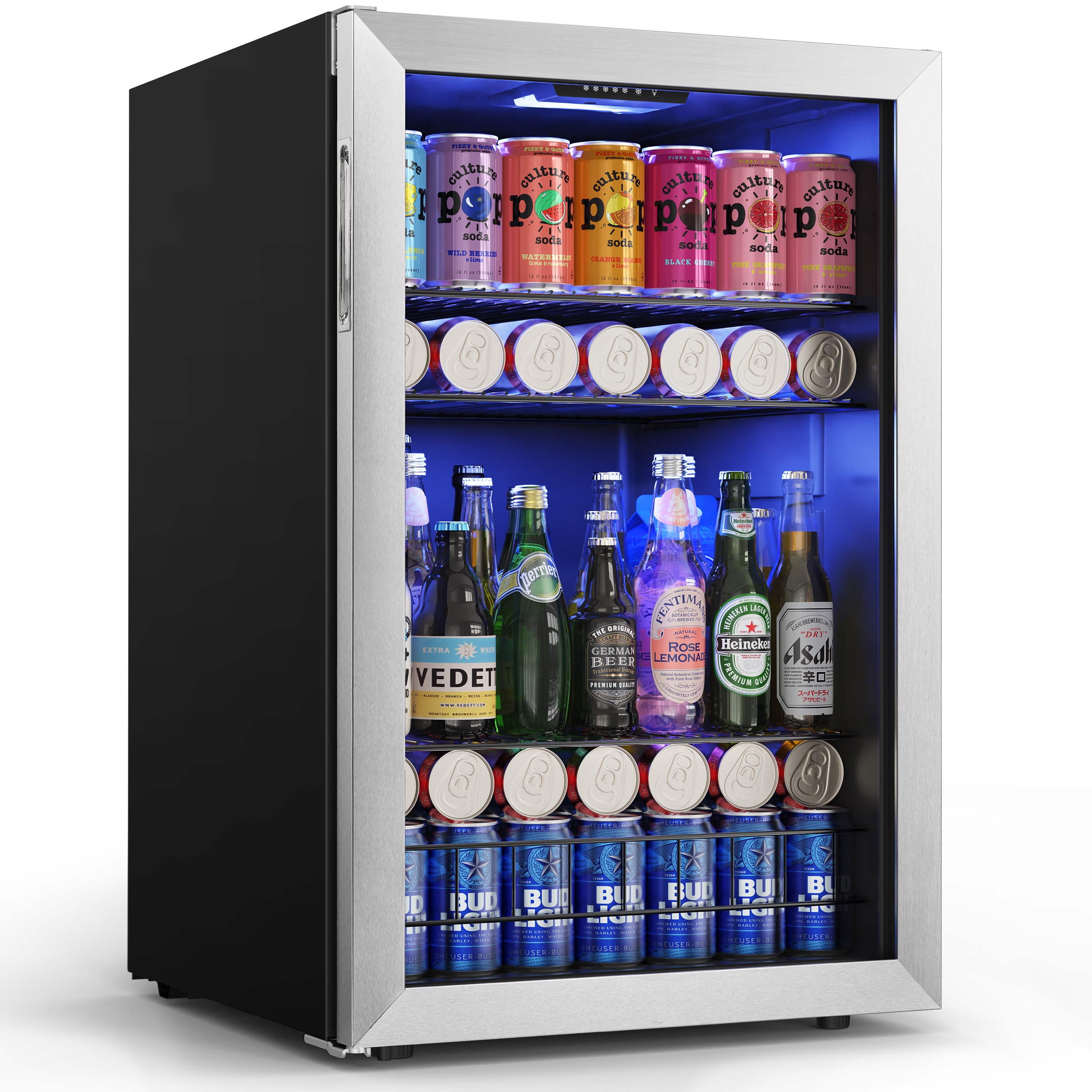 Yeego YEG-BSJC130-LS 21.1-Inches W 180 -Can Capacity Stainless steel Freestanding Indoor Beverage Refrigerator with Glass Door
