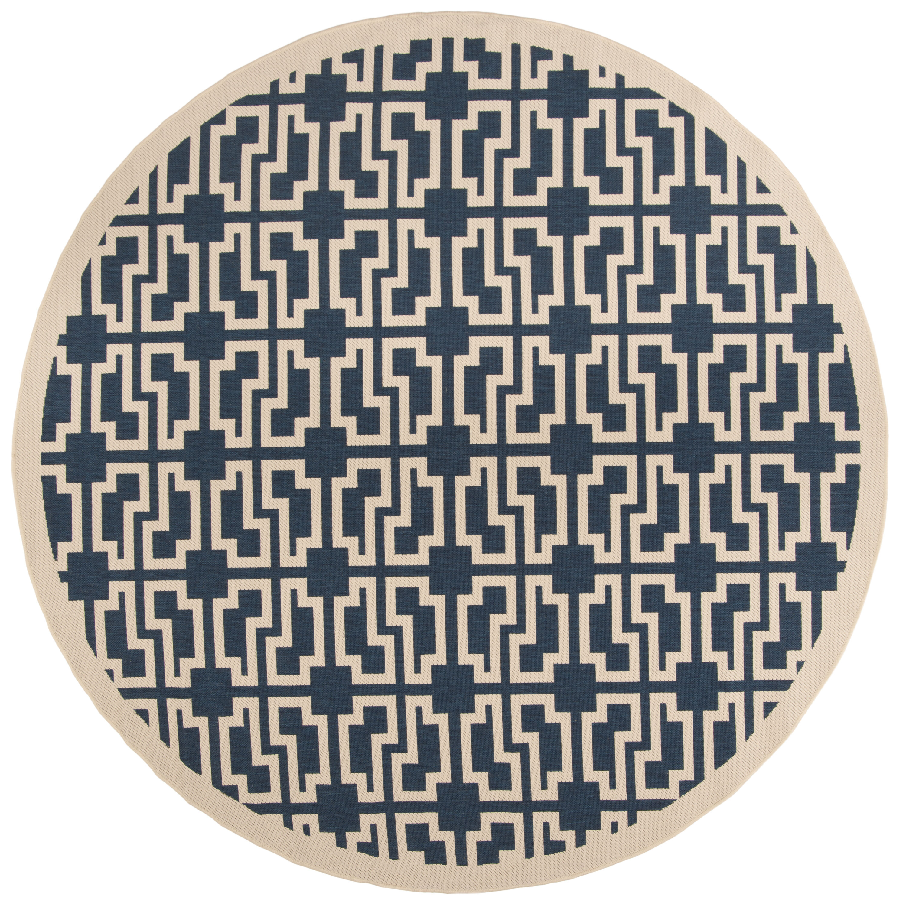 Safavieh CY6015-268-8R Courtyard Bandon 8 x 8 (ft) Loomed Polypropylene Navy/Beige Round Indoor/Outdoor Geometric Coastal Area rug