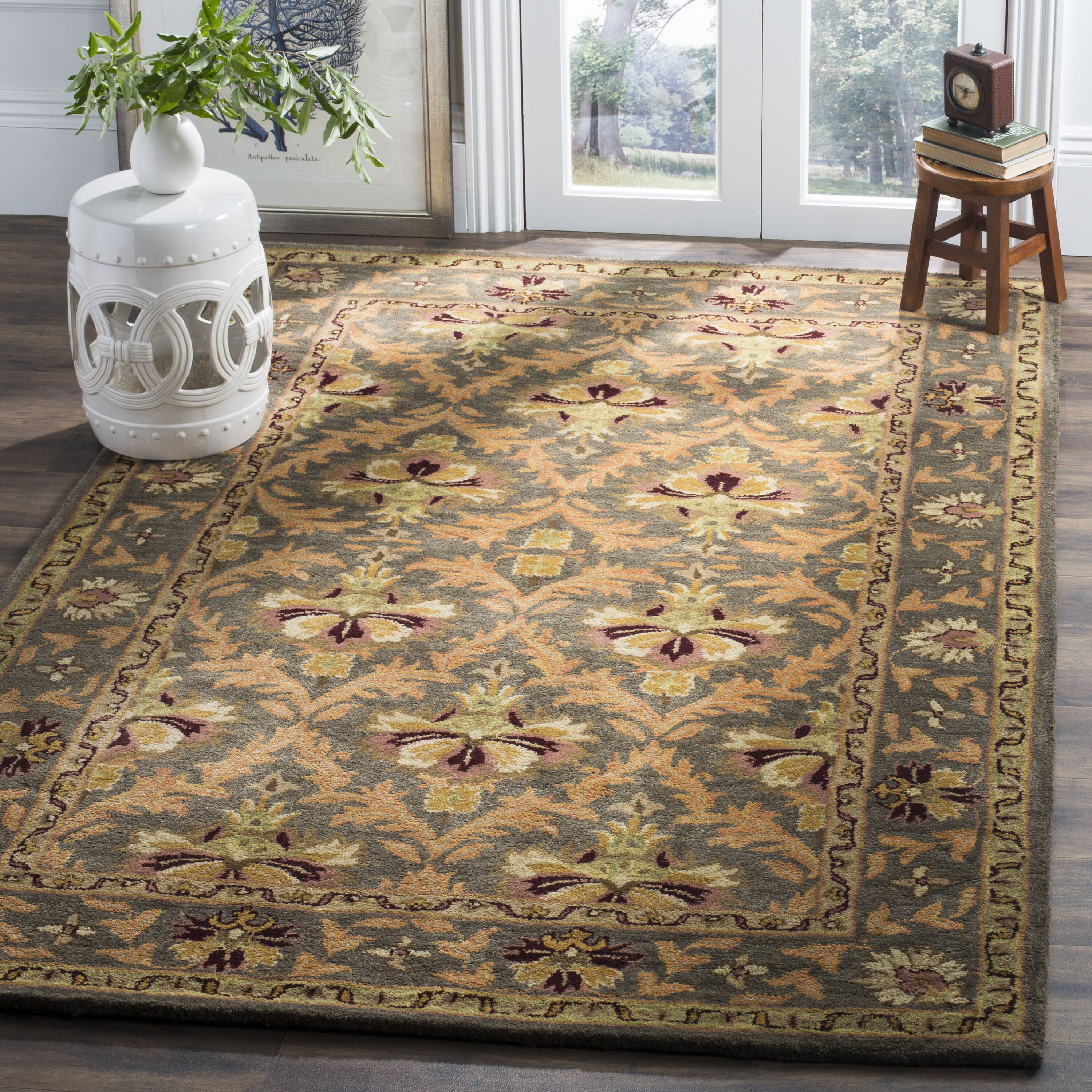 Safavieh AT54B-2 Antiquity Nevahad 2 x 3 (ft) Tufted Wool Sage/Gold Rectangular Indoor Floral/Botanical Vintage Throw rug