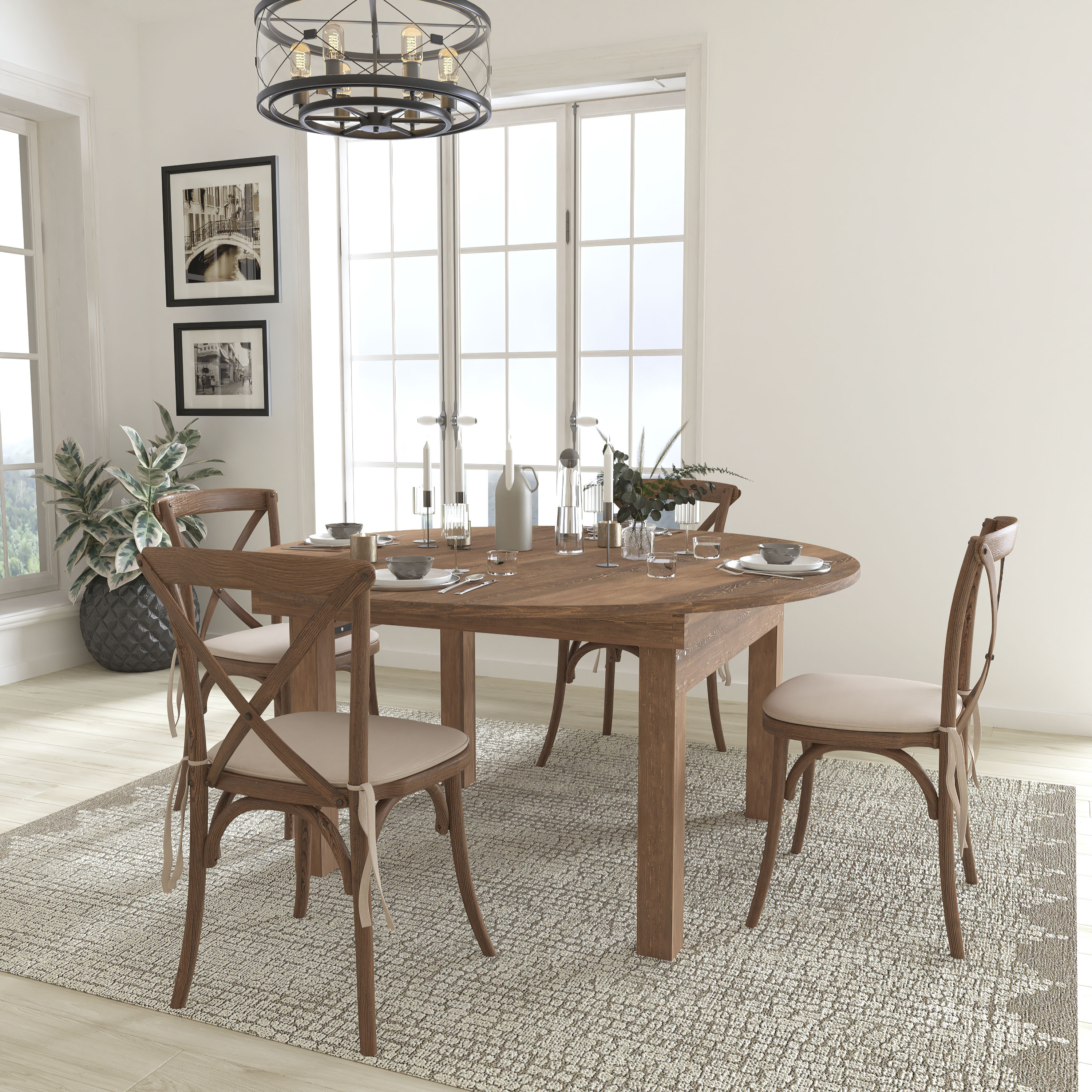 Flash Furniture 889142668282 Antique Rustic Dining Room Set with Round Table (Seats 4)