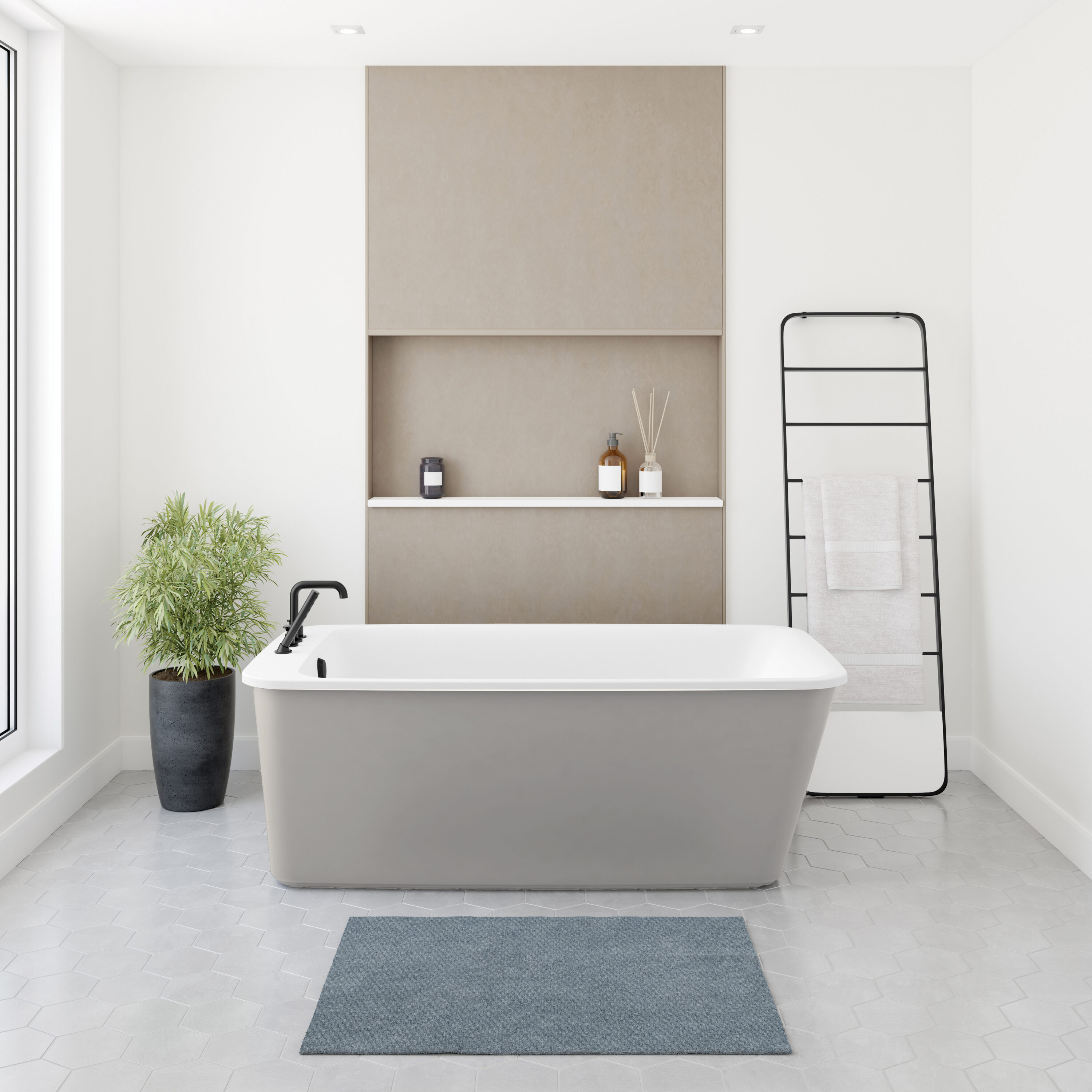 MAAX 105798-000-001-106 Lounge 34-in x 64-in Sterling Silver Acrylic Rectangular Freestanding Soaking bathtub ( Reversible Drain )