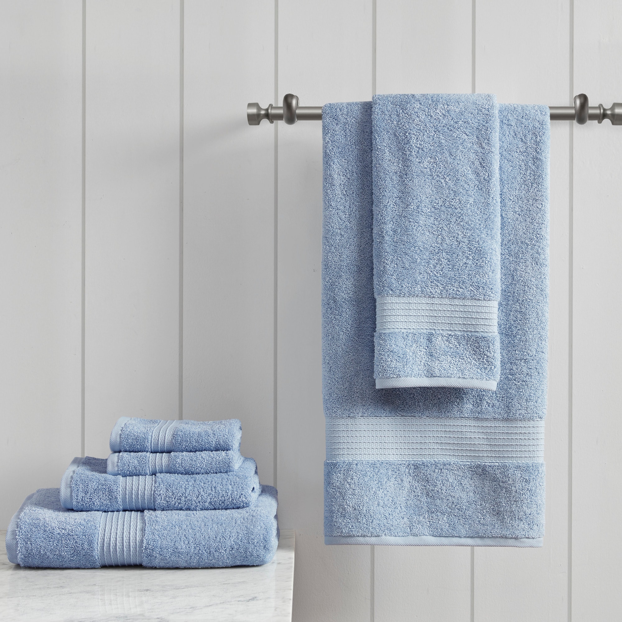 Madison Park MP73-6181 6-Piece Blue Organic Cotton Quick Dry Bath Towel Set