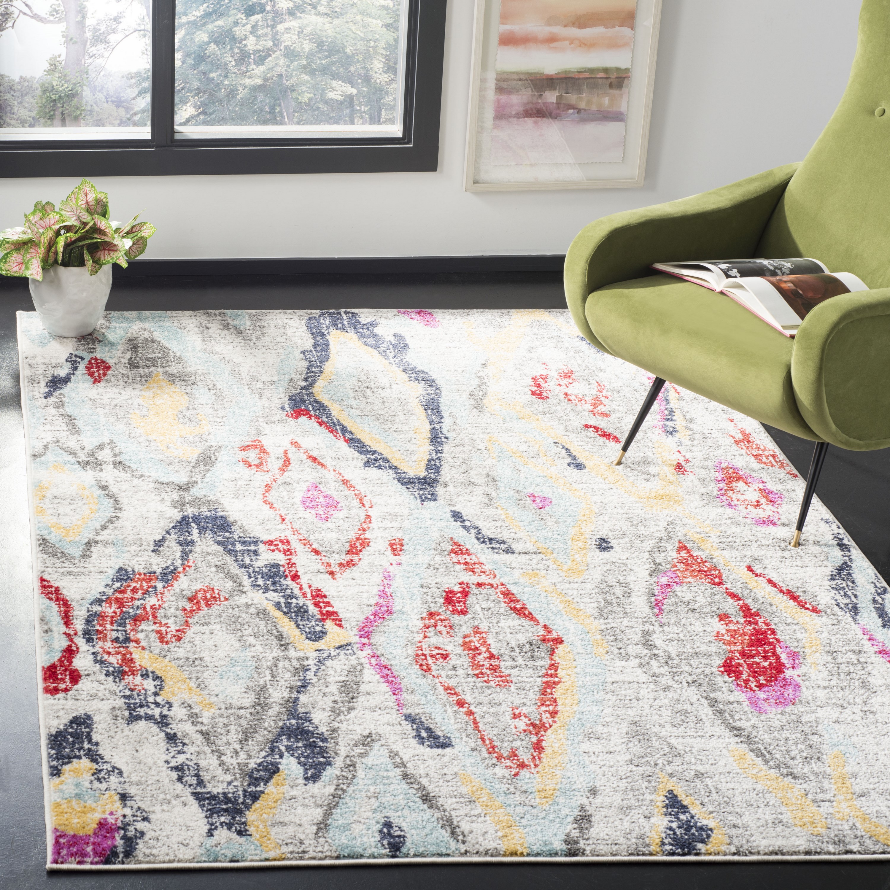 Safavieh ADR209F-5 Adirondack Rorie 5 x 8 (ft) Loomed Polyester/Polypropylene Light Gray/Red Rectangular Indoor Abstract Moroccan Area rug