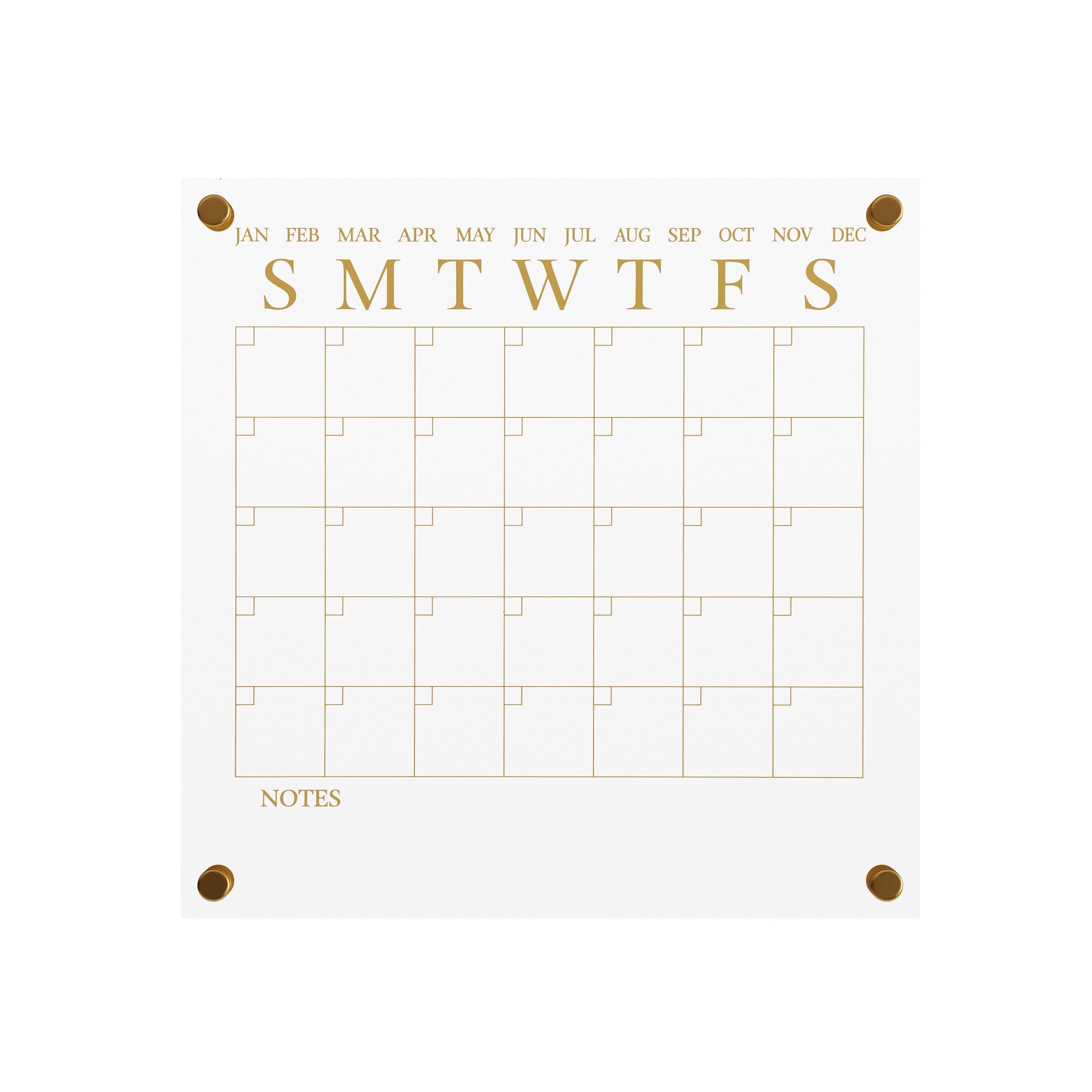 Clear Gold Acrylic Monthly Wall Calendar with Dry Erase Marker
