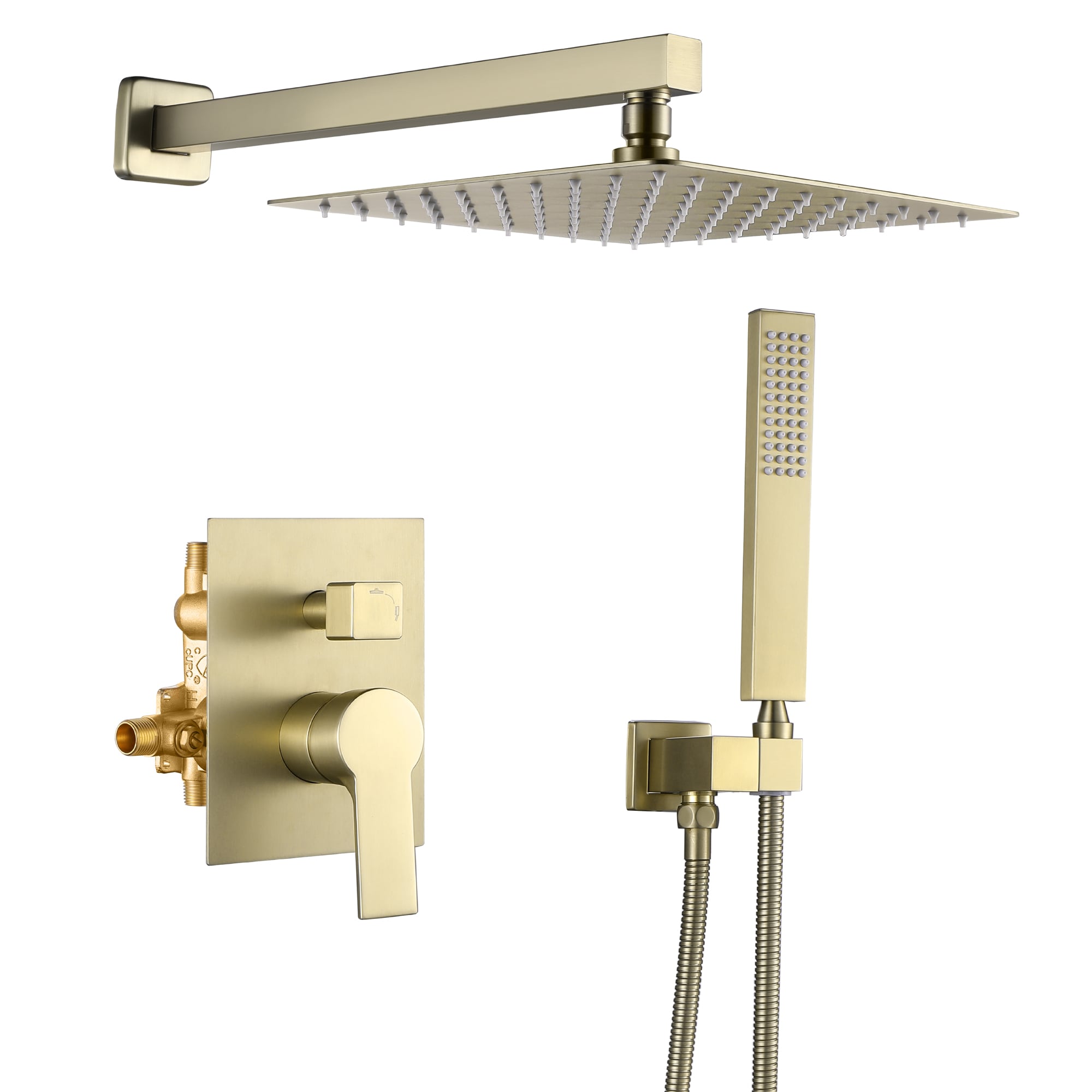 Nestfair SMD8804G 1 -Spray Brushed Gold 10-in Square Dual/Combo Rain Shower Head 1.8 GPM