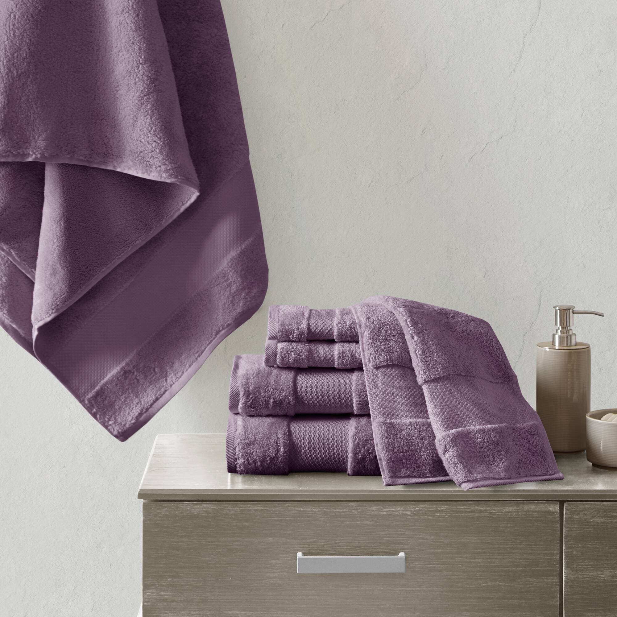 Madison Park Signature MPS73-467 6-Piece Purple Turkish Cotton Quick Dry Bath Towel Set