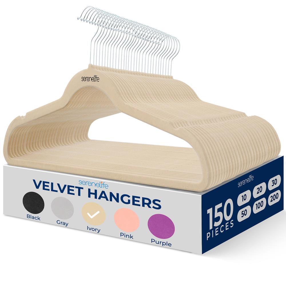 SereneLife SLHVELIVOR150 150 Pack Velvet Hangers NonSlip with 360 Swivel Hook UltraThin Lightweight SpaceSaving Felt Hangers for Shirts Sweaters Hoodies Kids Clothes and Dresses