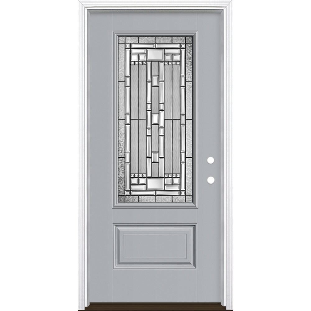 Masonite 3421207 Naples 36-in x 80-in x 4-9/16-in Fiberglass 3/4 lite Left-hand inswing Infinity Gray Painted Prehung Front Door with Brickmould Insulating core