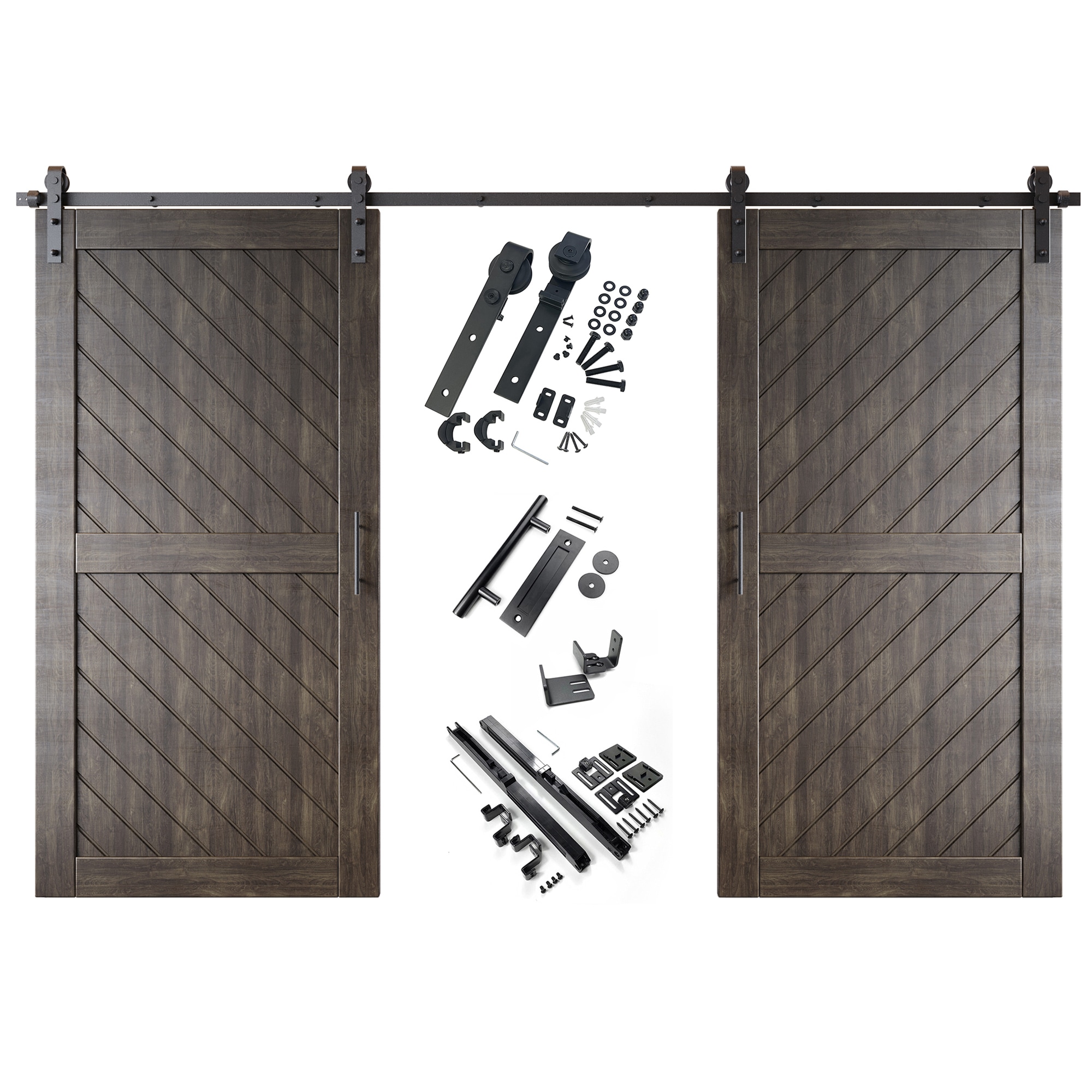HOMACER YT2H168C-XT2-4080-EB 40-in x 80-in Ebony Prefinished Non-standard Pine Wood Solid core Double Barn Door (Hardware Included)