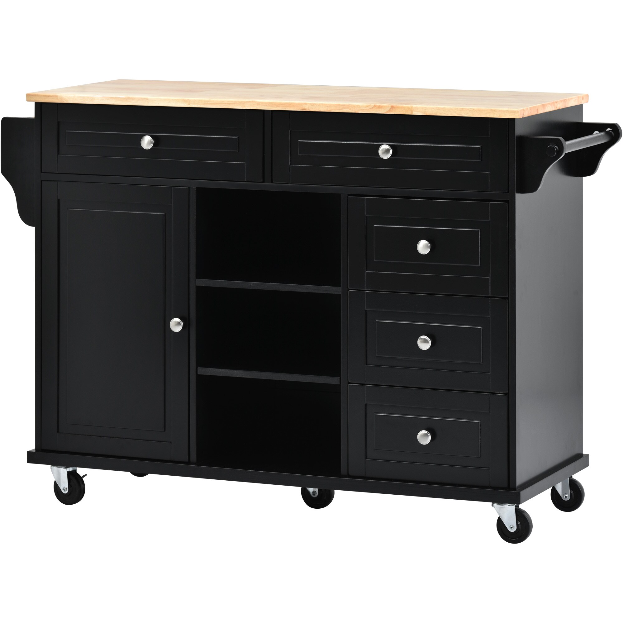 Runesay Black Mdf Base with Mdf Wood Top Rolling Kitchen Island (18.1-in x 52.8-in x 36.2-in)