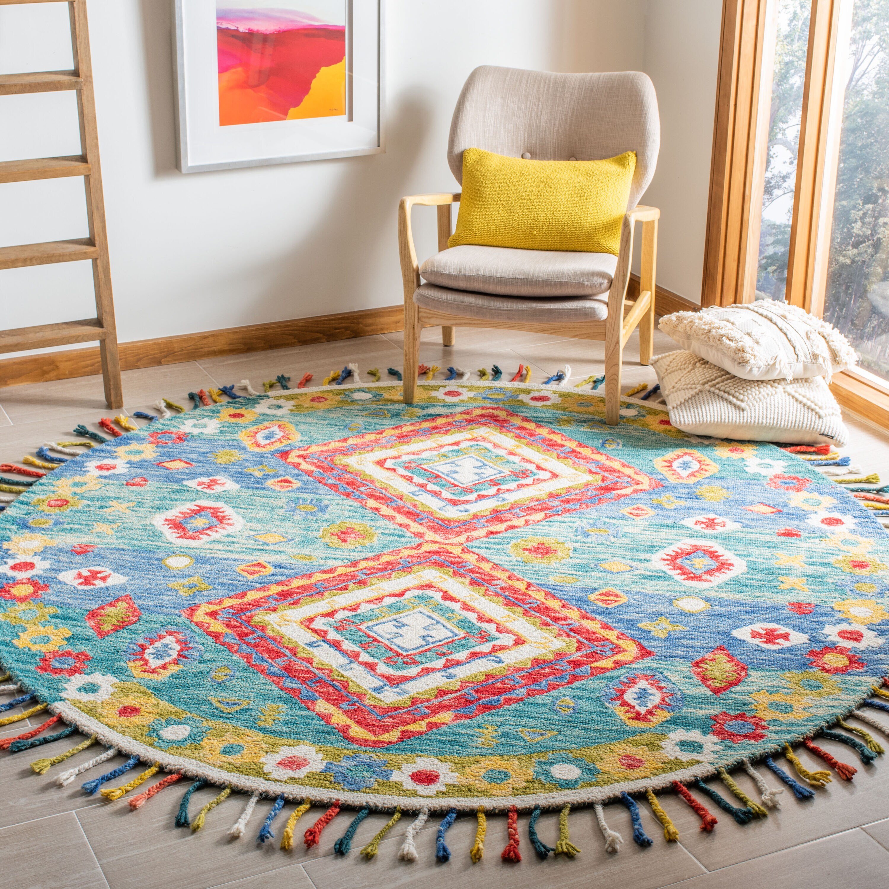  Aspen 119 Green/Red Bohemian 7ft x 7ft Round Rug