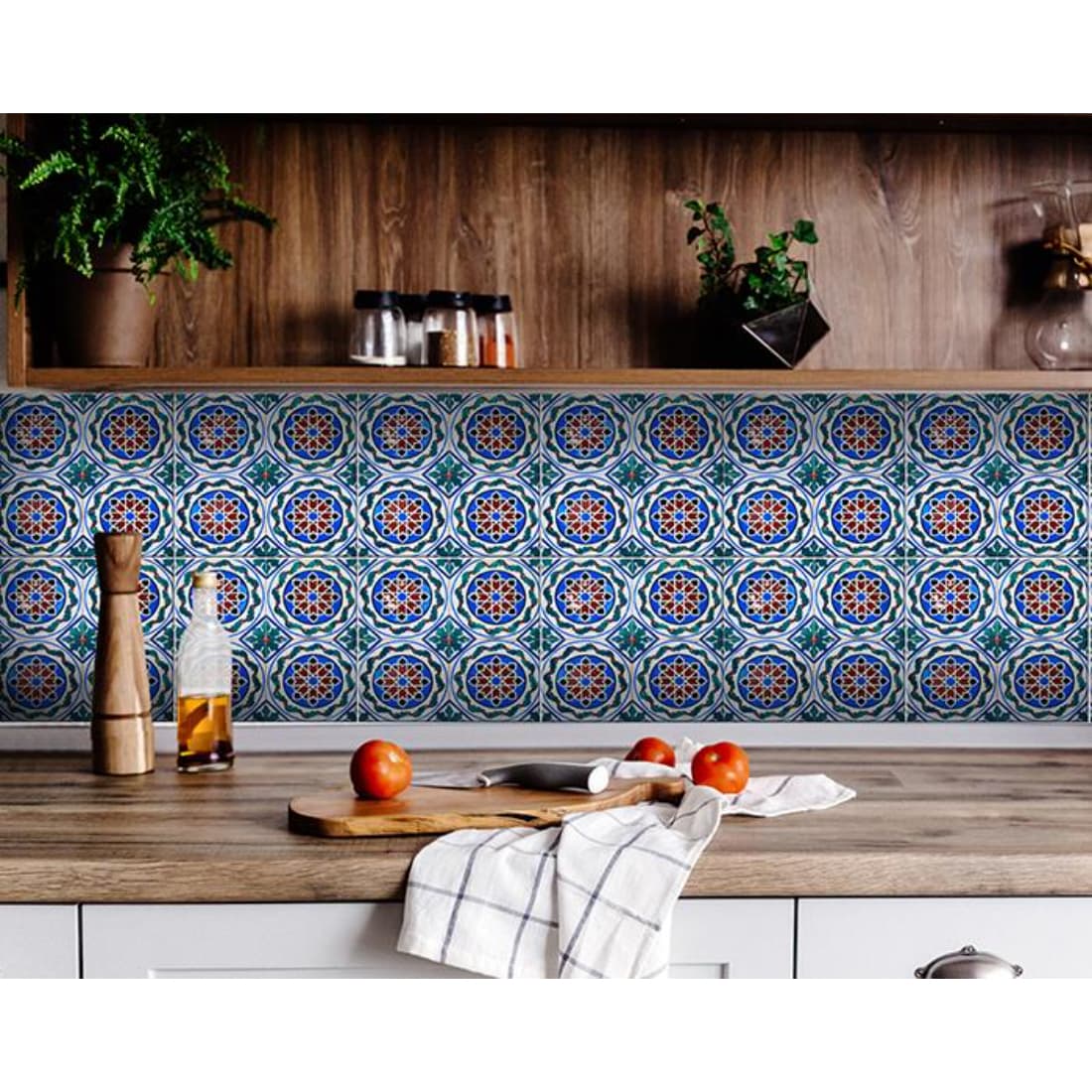 HomeRoots 4000400293 8.16-sq ft Blue Vinyl Geometric Self-adhesive Peel and Stick Wallpaper