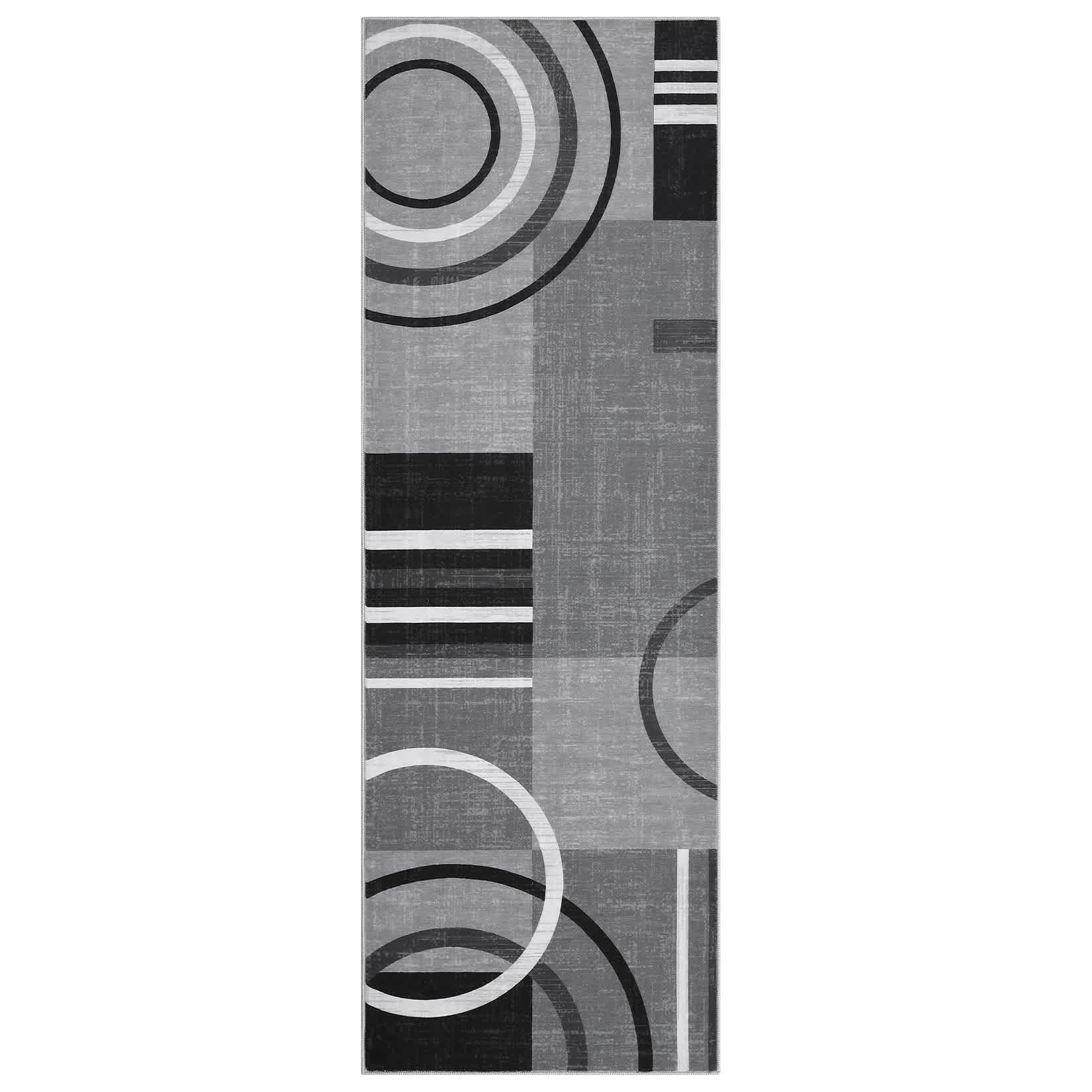 Qeetex LSN-PHO-15NDCU9E 2 x 8 ft Polyester Cashmere Gray Rectangular Hallway Bathroom Entryway Kitchen Office Foldable Geometric Printed Modern Washable Area Rug
