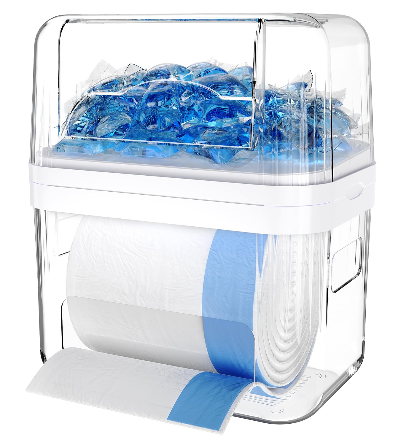 Yichuhaoxi  3 in 1 Trash Bag Dispenser and Dishwasher Pods Container Clear Acrylic Garbage Bags Holder Under Sink Organizer for Kitchen and