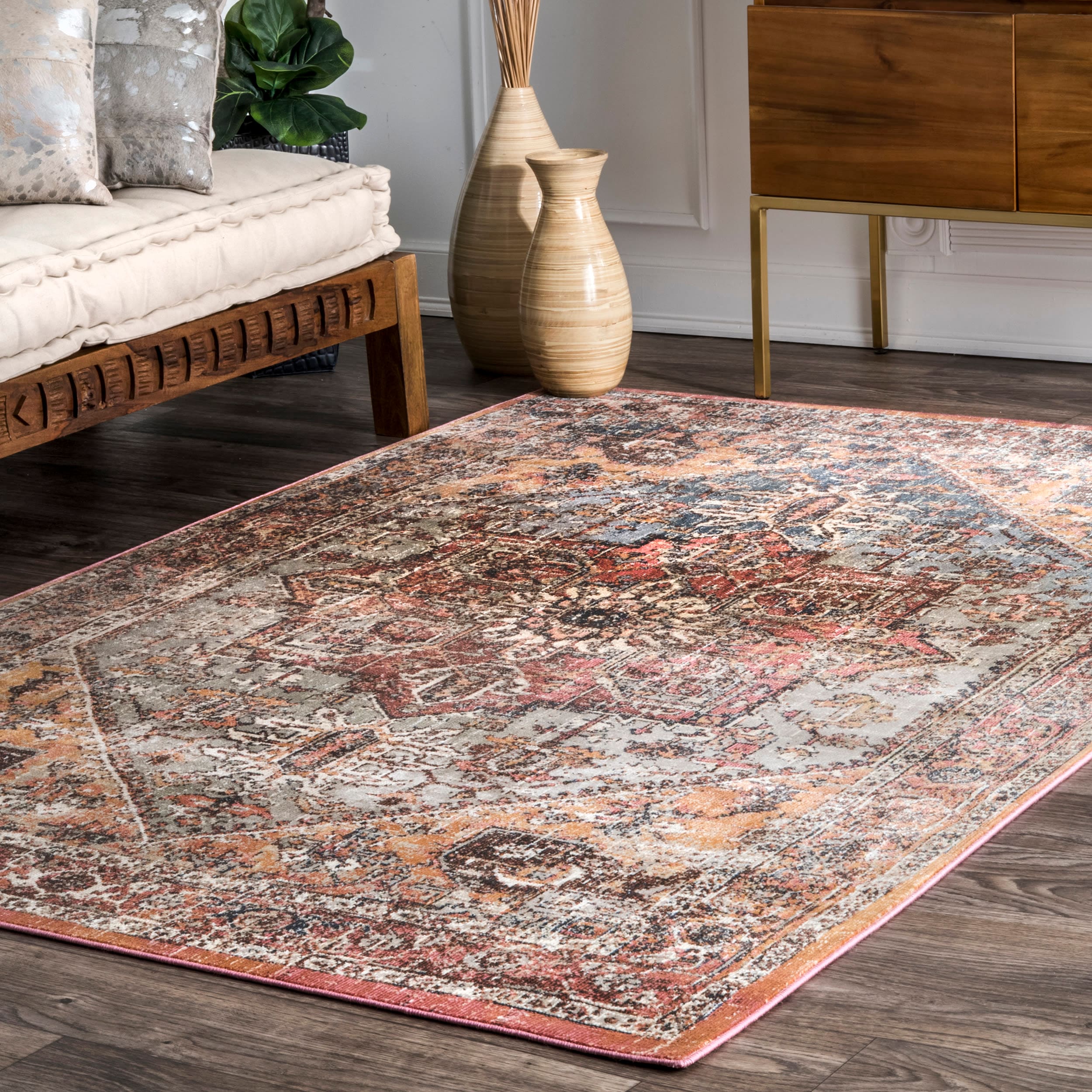 nuLOOM OWMC10A-53078 5 x 8 (ft) Loomed Polypropylene Orange Rectangular Indoor Medallion Vintage Area rug
