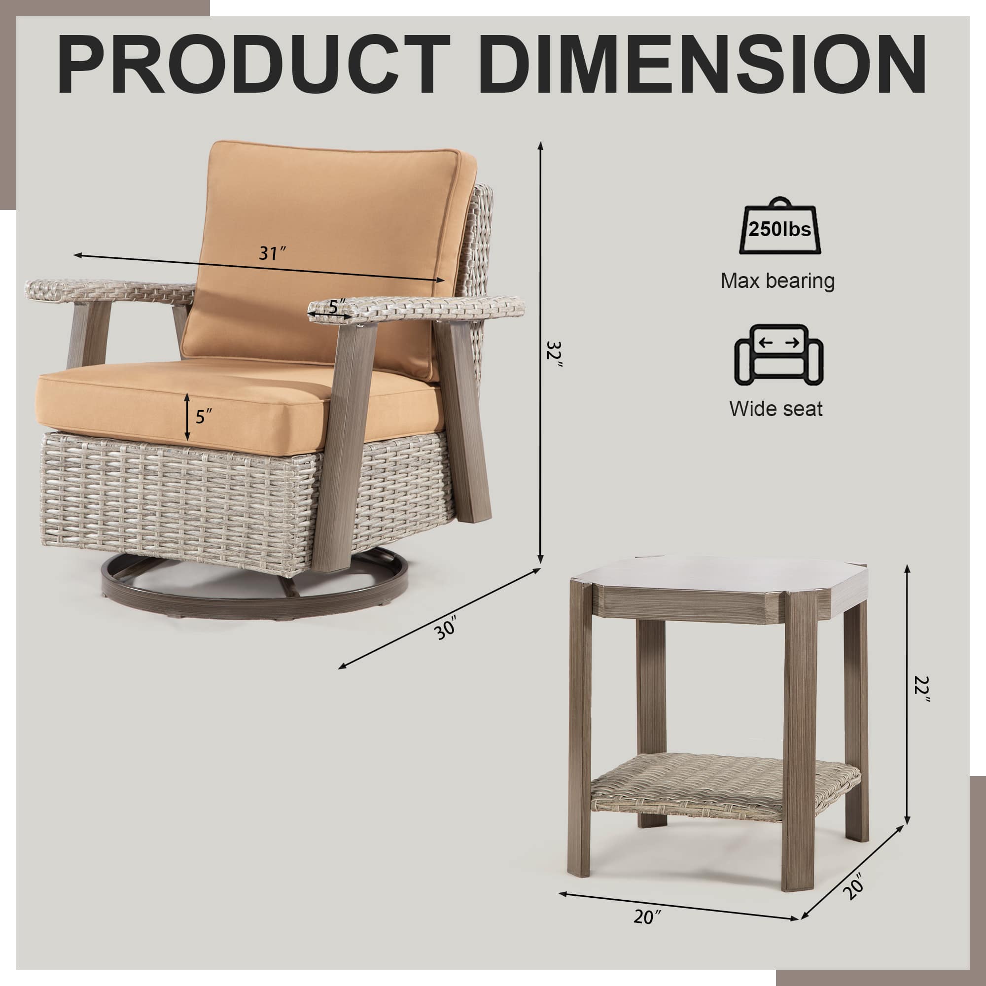 Bestier USLOW-O400380A-COFE Patio-Conversation-Sets - View #5