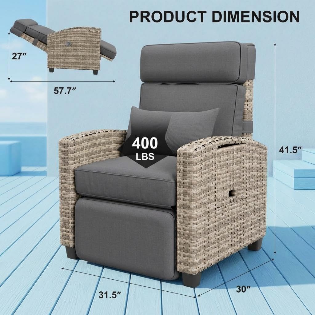 Garvee Ergonomic Outdoor Recliner Chair with 3 Position Adjustable Back ...