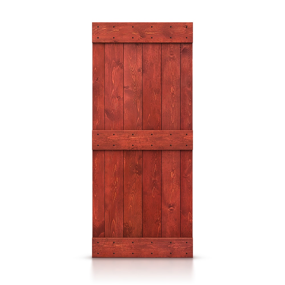 CALHOME 38-in x 84-in Cherry Red Mid-bar Pine Wood Solid Core Barn Door ...