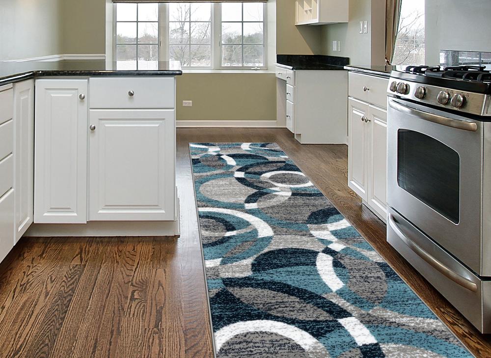 World Rug Gallery 105BLUE2X7 Florence 2 x 7 (ft) Loomed Polypropylene Blue Rectangular Indoor Abstract Mid-Century Modern Runner rug