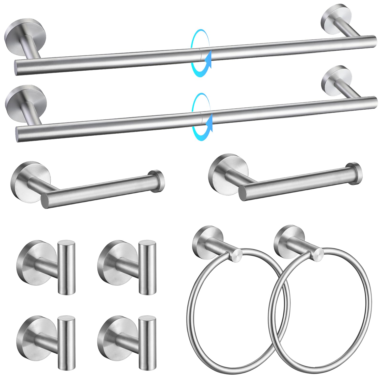 Lovav - Brushed Nickel 10Pieces Stainless Steel Brushed Bathroom Hardware Set Wall Mounted Towel ...