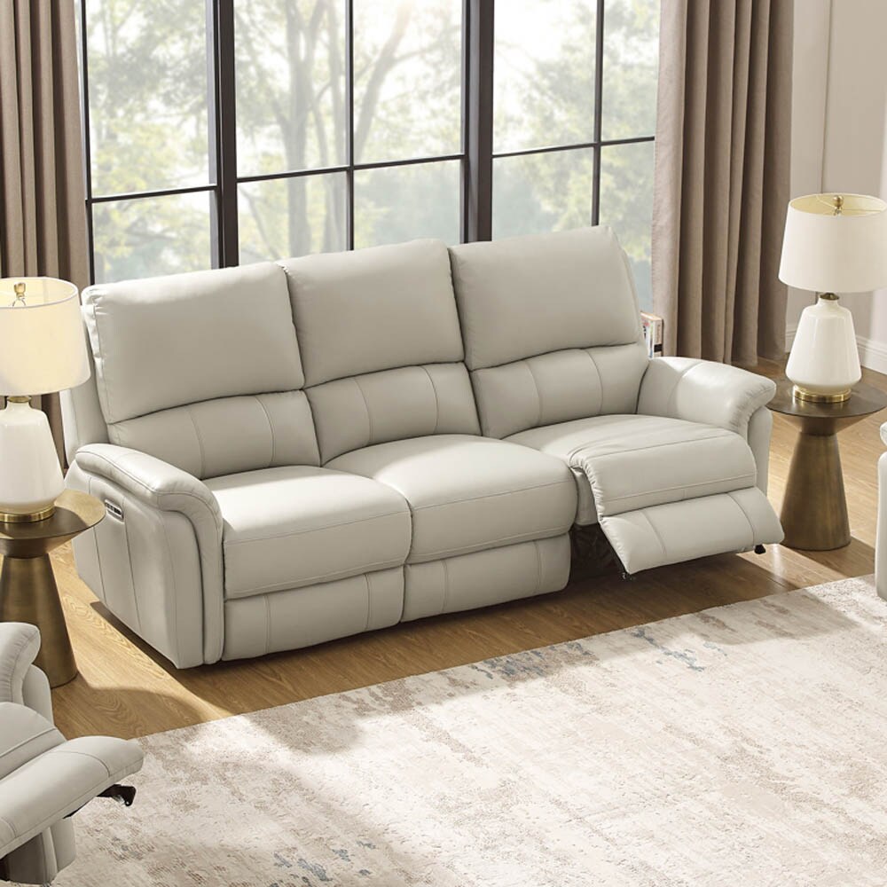 Hydeline Erindale 88-in Midcentury Vanilla Genuine Leather Reclining ...