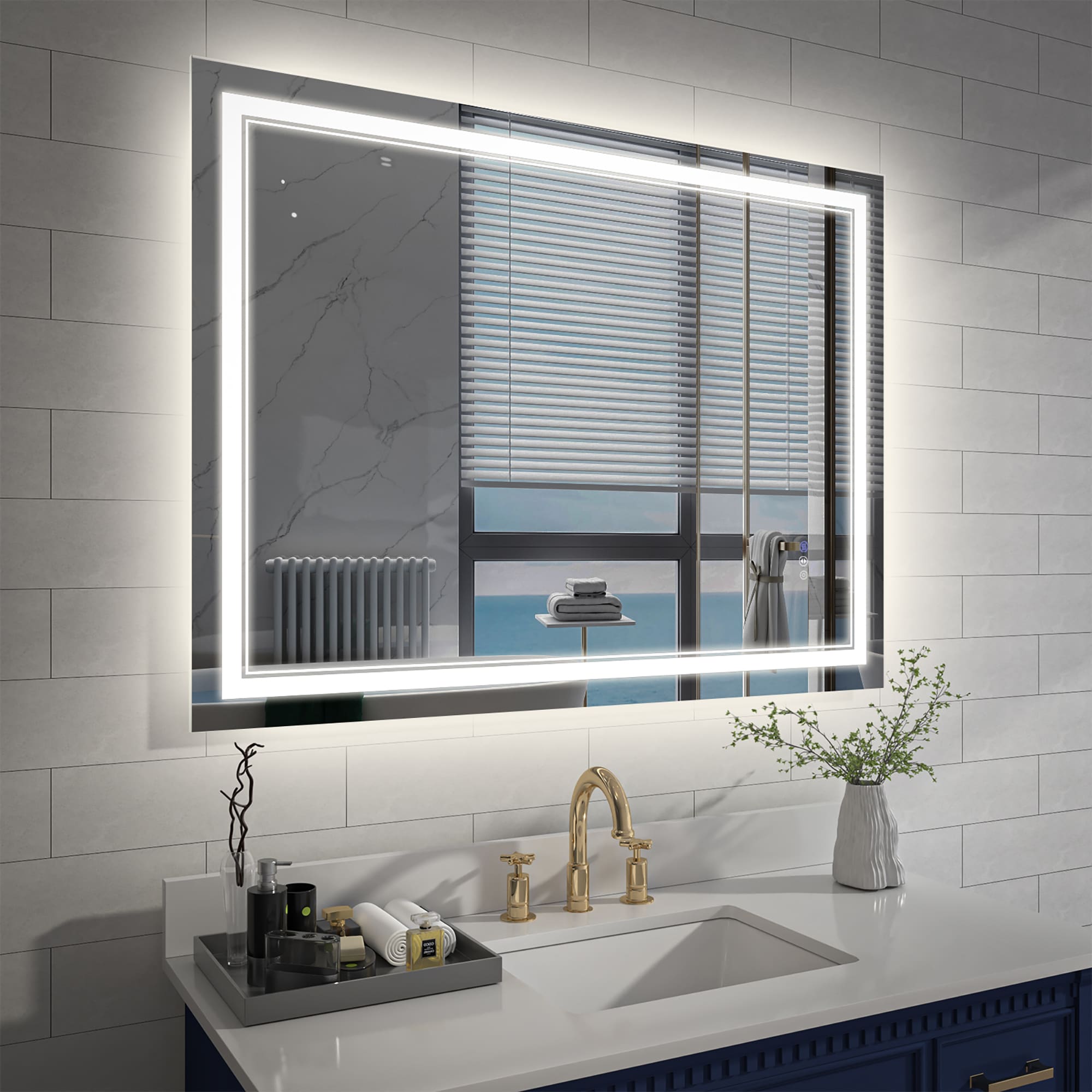 ExBrite EXBM3030V12FBX Lunor 48-in x 36-in Polished Frameless Rectangle Dimmable LED Lighted Fog Free Bathroom Vanity Mirror ( Pure White )