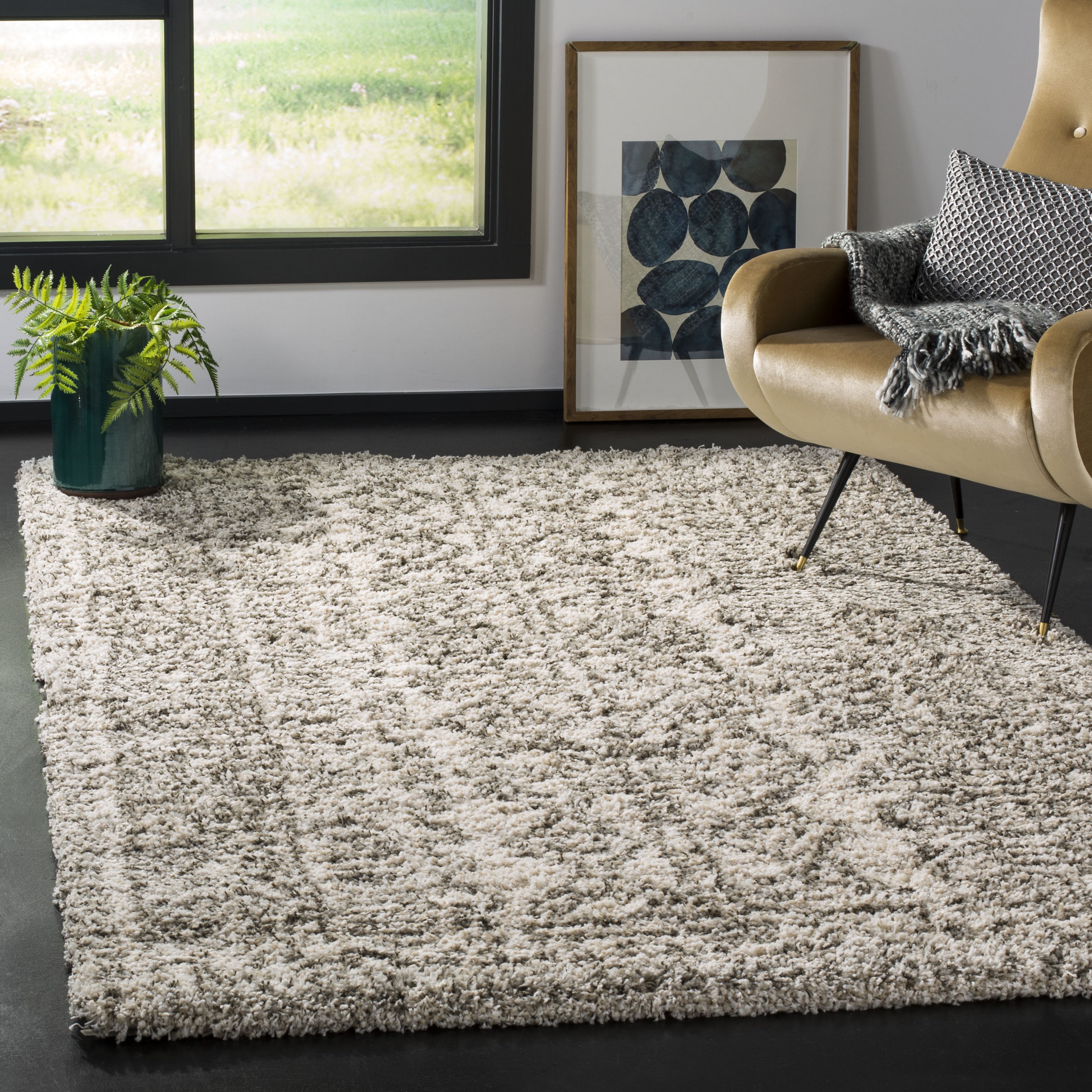 Safavieh Hudson Baton Shag 5 x 5 Ivory/Gray Square Indoor Abstract ...