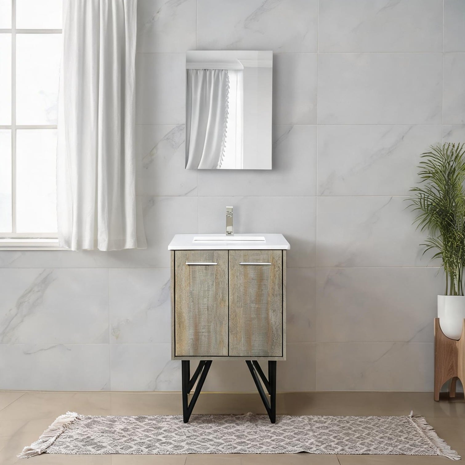 Watnature Single Basin Bathroom Vanity with White Quartz Top and Soft ...